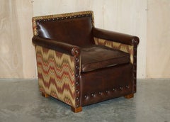 LOVELY PAIR OF ANDREW MARTIN MARLBOROUGH HERITAGE BROWN LEATHER KILIM ARMCHAiRS