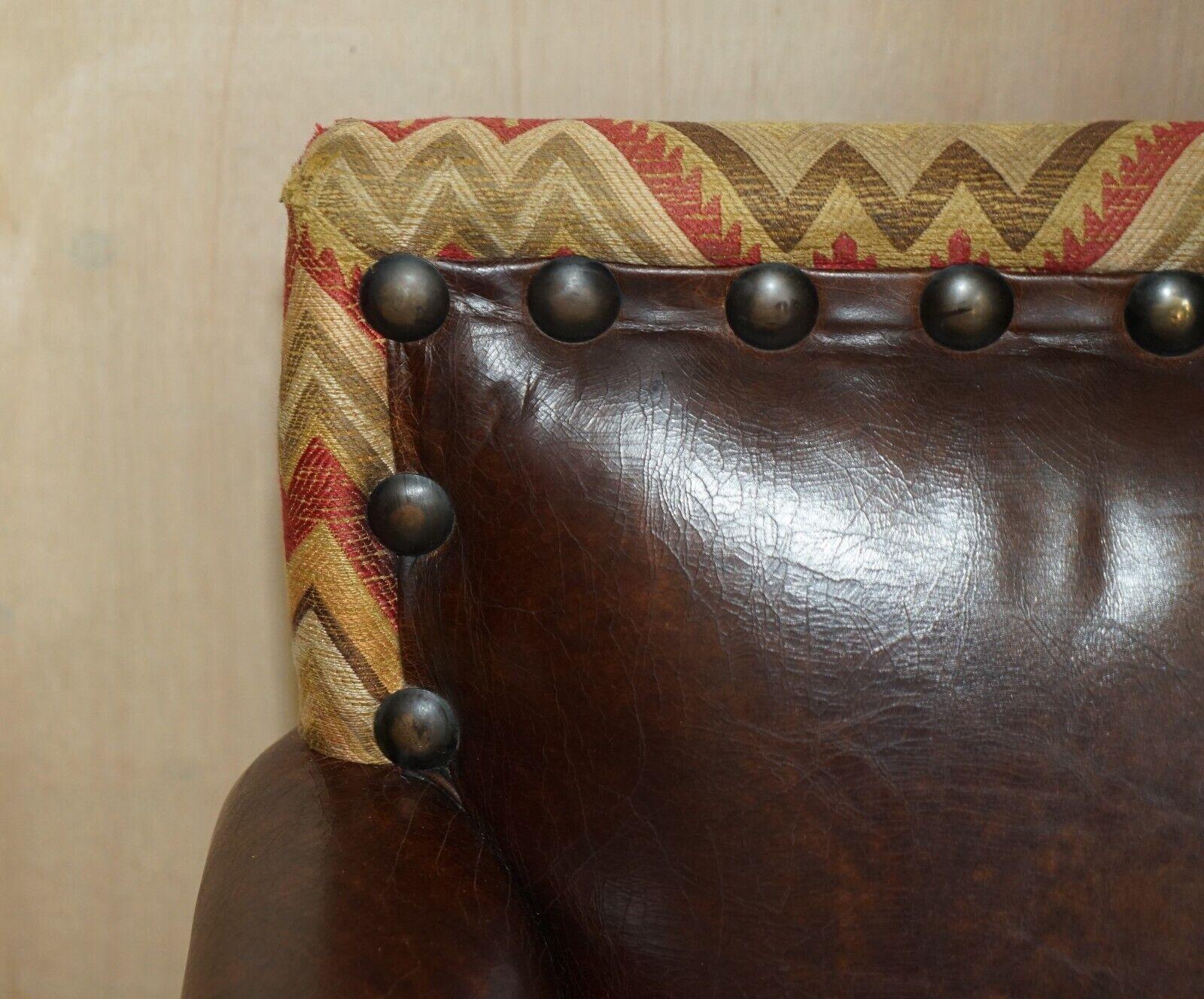 20th Century LOVELY PAIR OF ANDREW MARTIN MARLBOROUGH HERITAGE BROWN LEATHER KILIM ARMCHAiRS