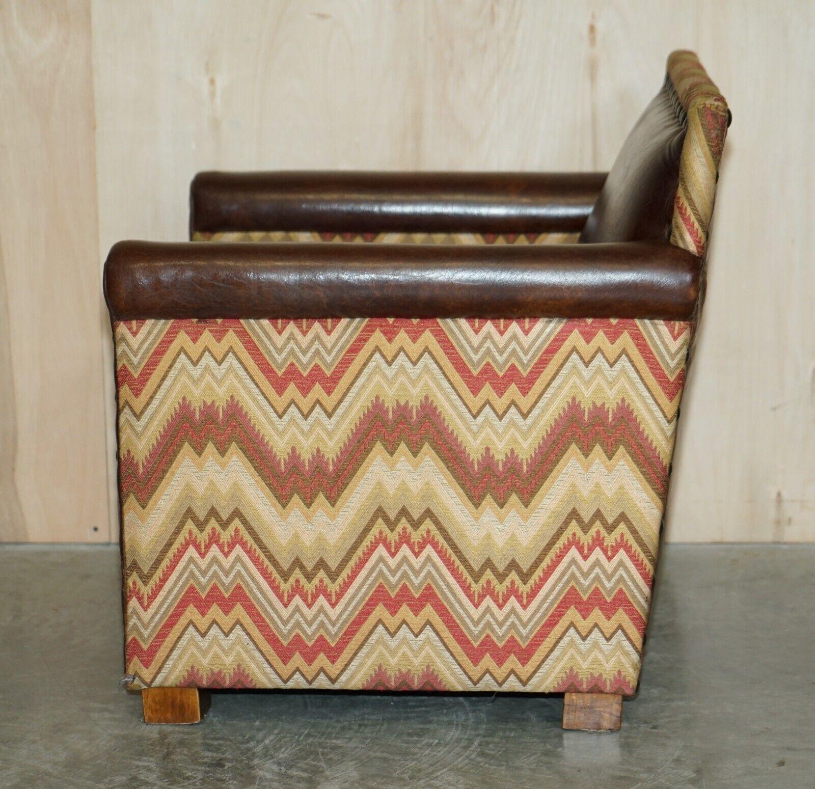 LOVELY PAIR OF ANDREW MARTIN MARLBOROUGH HERITAGE BROWN LEATHER KILIM ARMCHAiRS 1