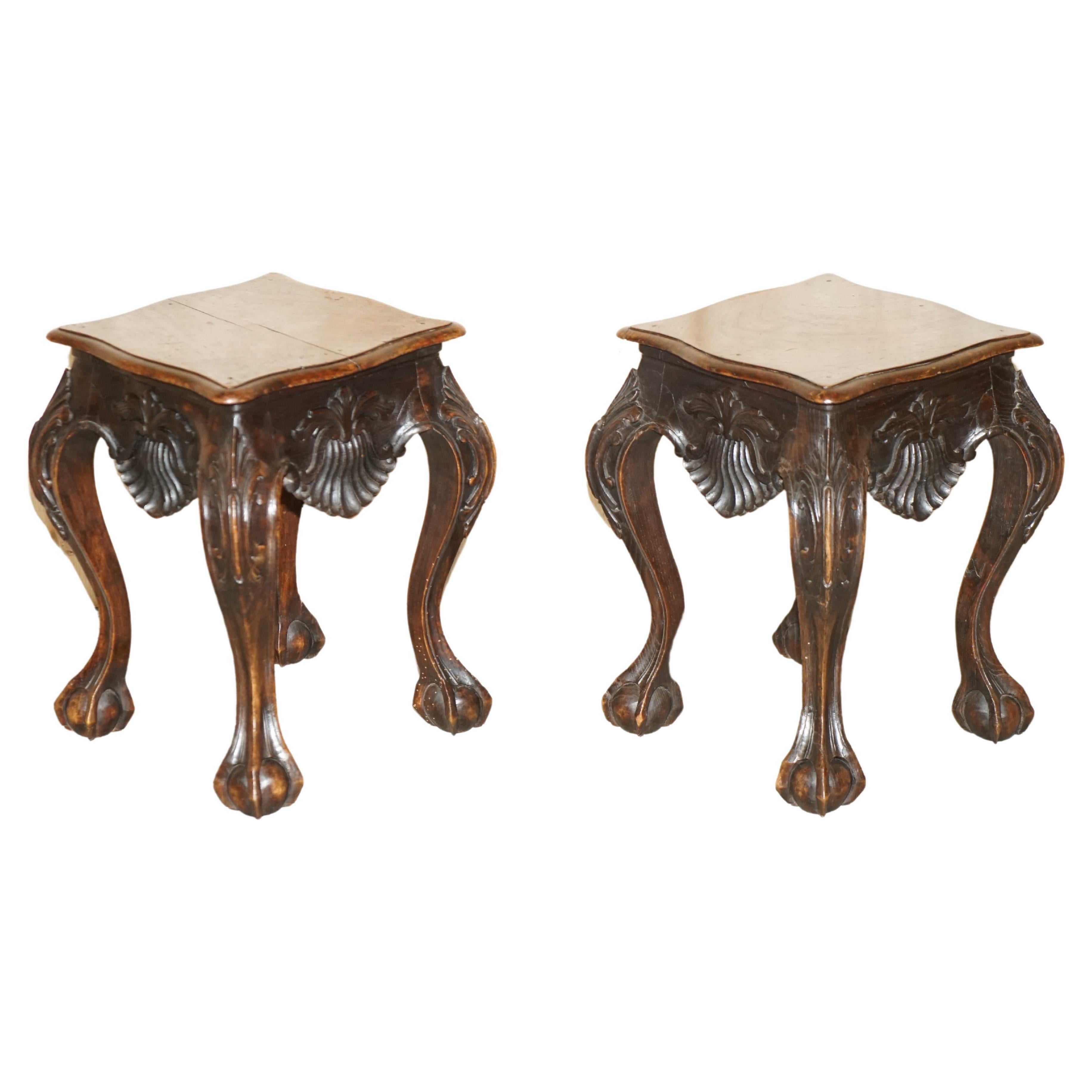 Lovely Pair of Antique circa 1900 Hand Carved Hardwood Claw & Ball Side Tables