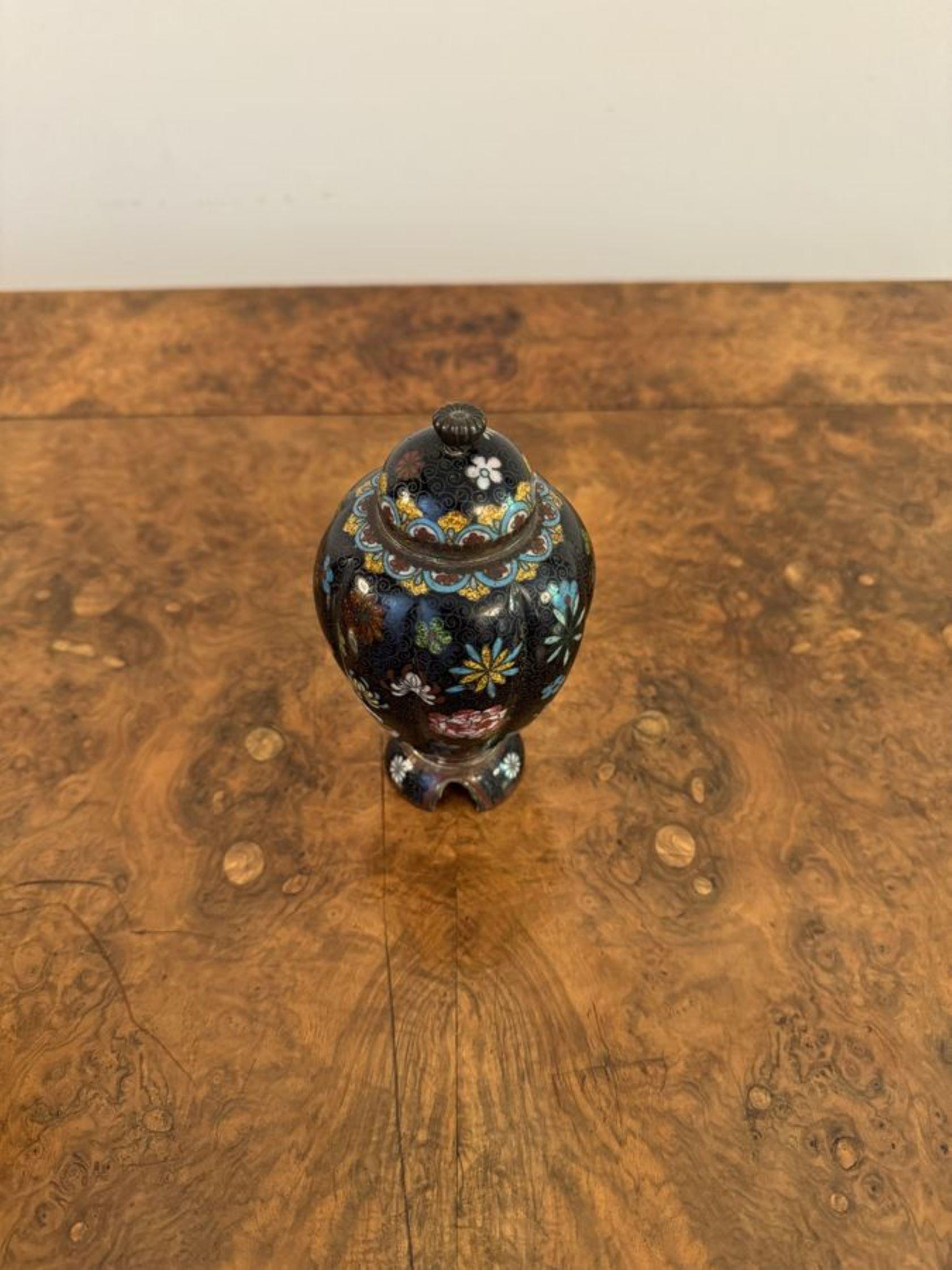 20th Century Lovely pair of antique cloisonne lidded vases For Sale