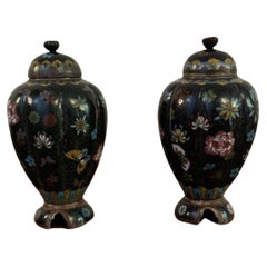 Lovely pair of antique cloisonne lidded vases