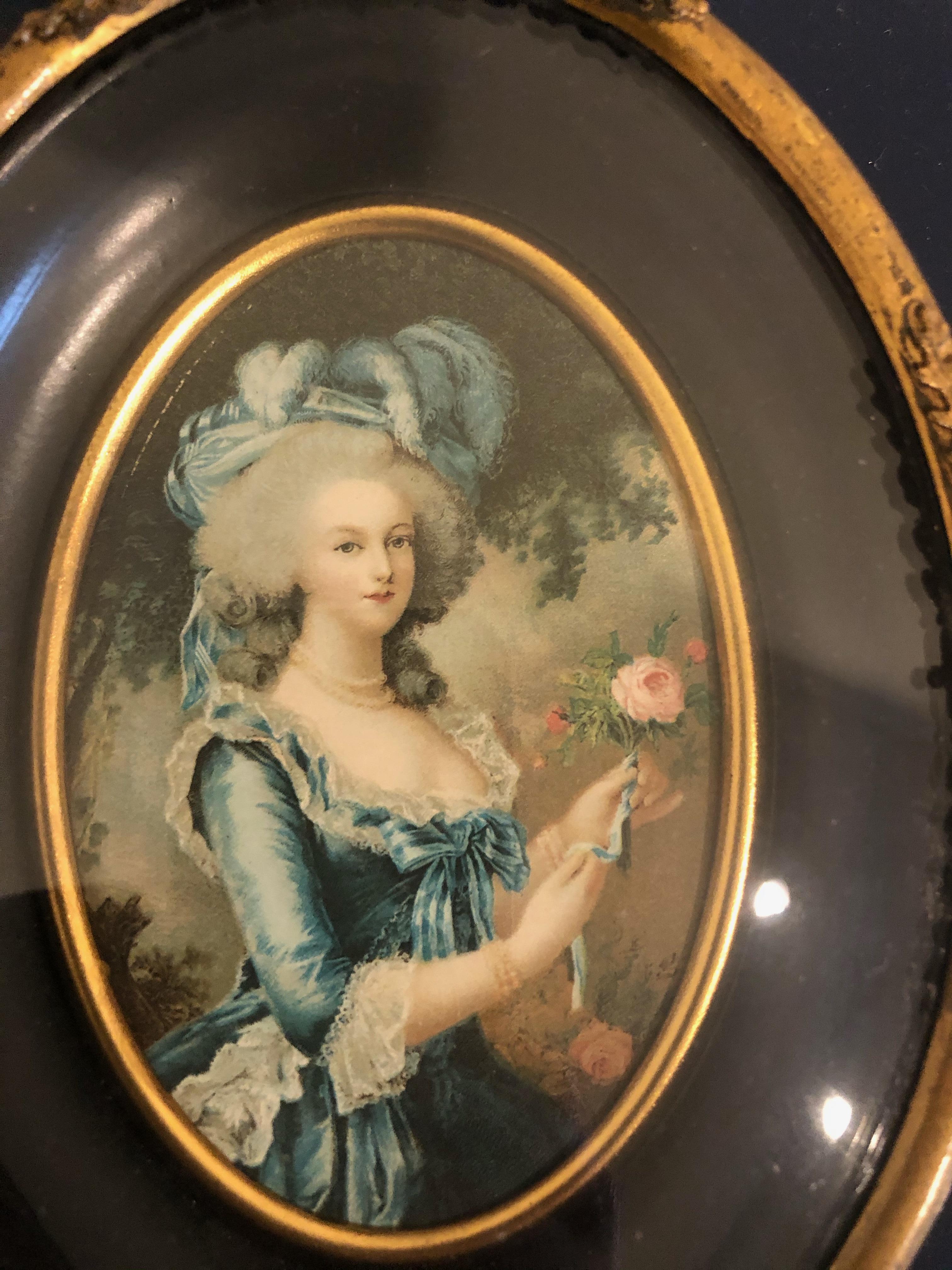 Lovely Pair of Antique Portrait Miniatures in Fancy Brass Frames 2