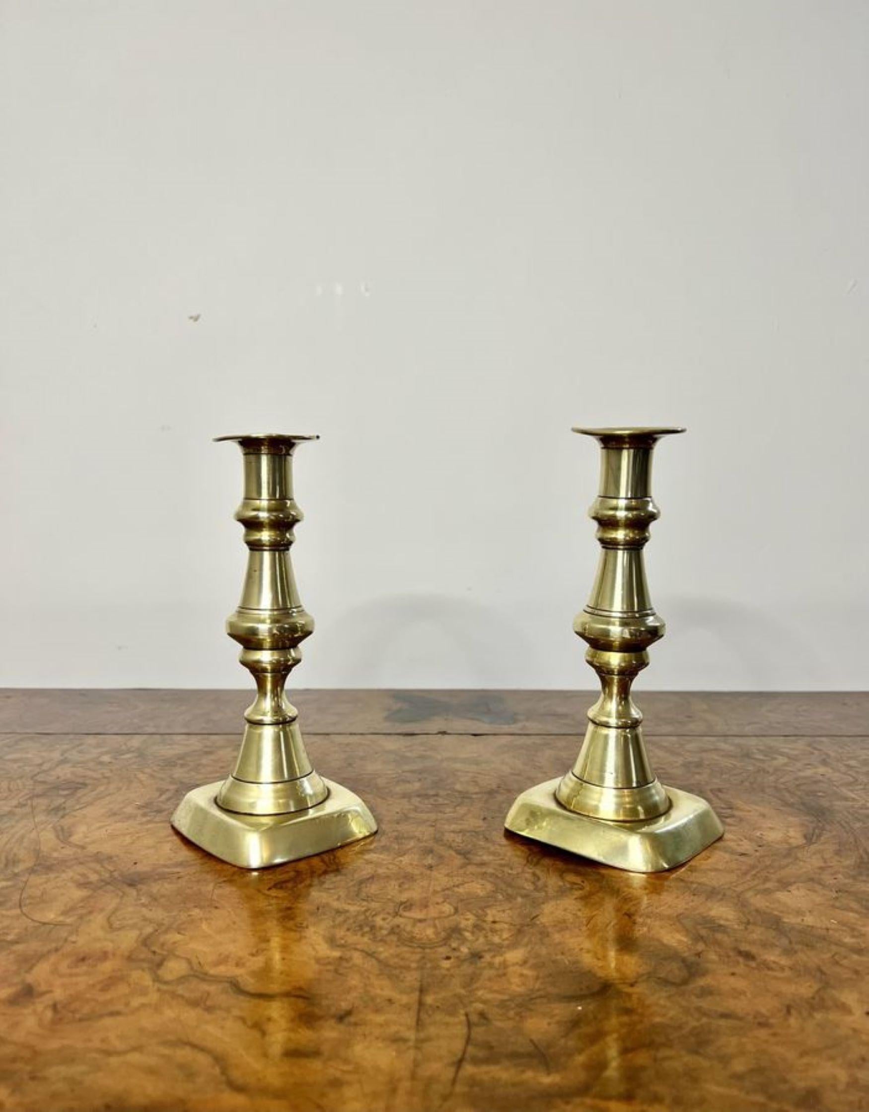 19th Century Lovely pair of antique Victorian brass candlesticks  For Sale