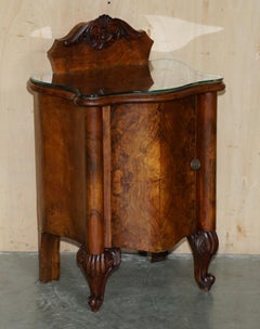LOVELY PAiR OF ANTIQUE VICTORIAN BURL WALNUT NIGHTSTAND SIDE END TABLE CUPBOARDS