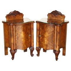 LOVELY PAiR OF ANTIQUE VICTORIAN BURL WALNUT NIGHTSTAND SIDE END TABLE CUPBOARDS