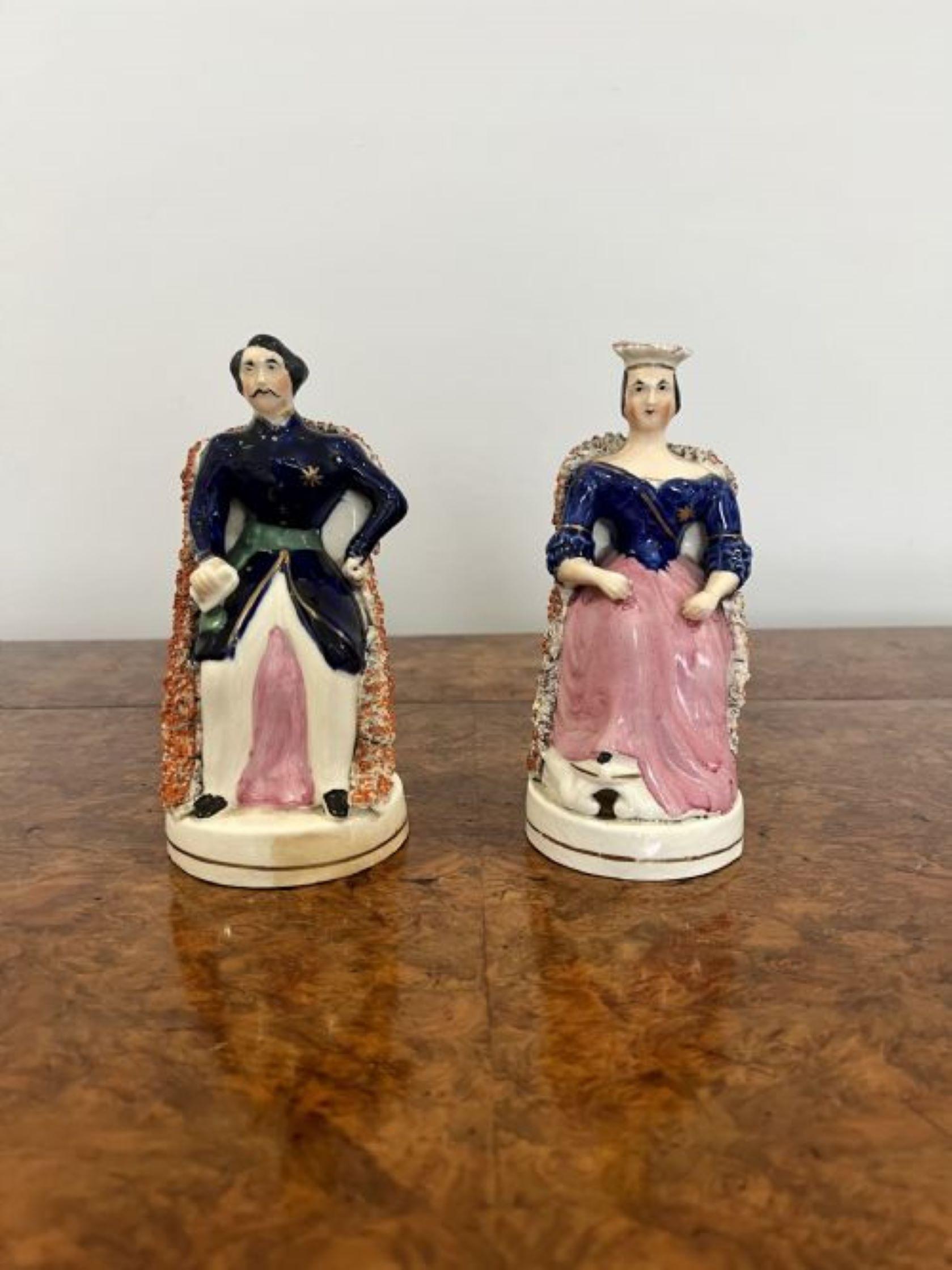 Ceramic Lovely pair of antique Victorian Staffordshire 'royal' figures  For Sale