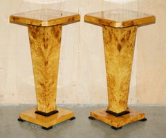 LOVELY PAiR OF ART DECO BIEDERMEIER STYLE BURR WALNUT PLANT JARDINIERE STANDS
