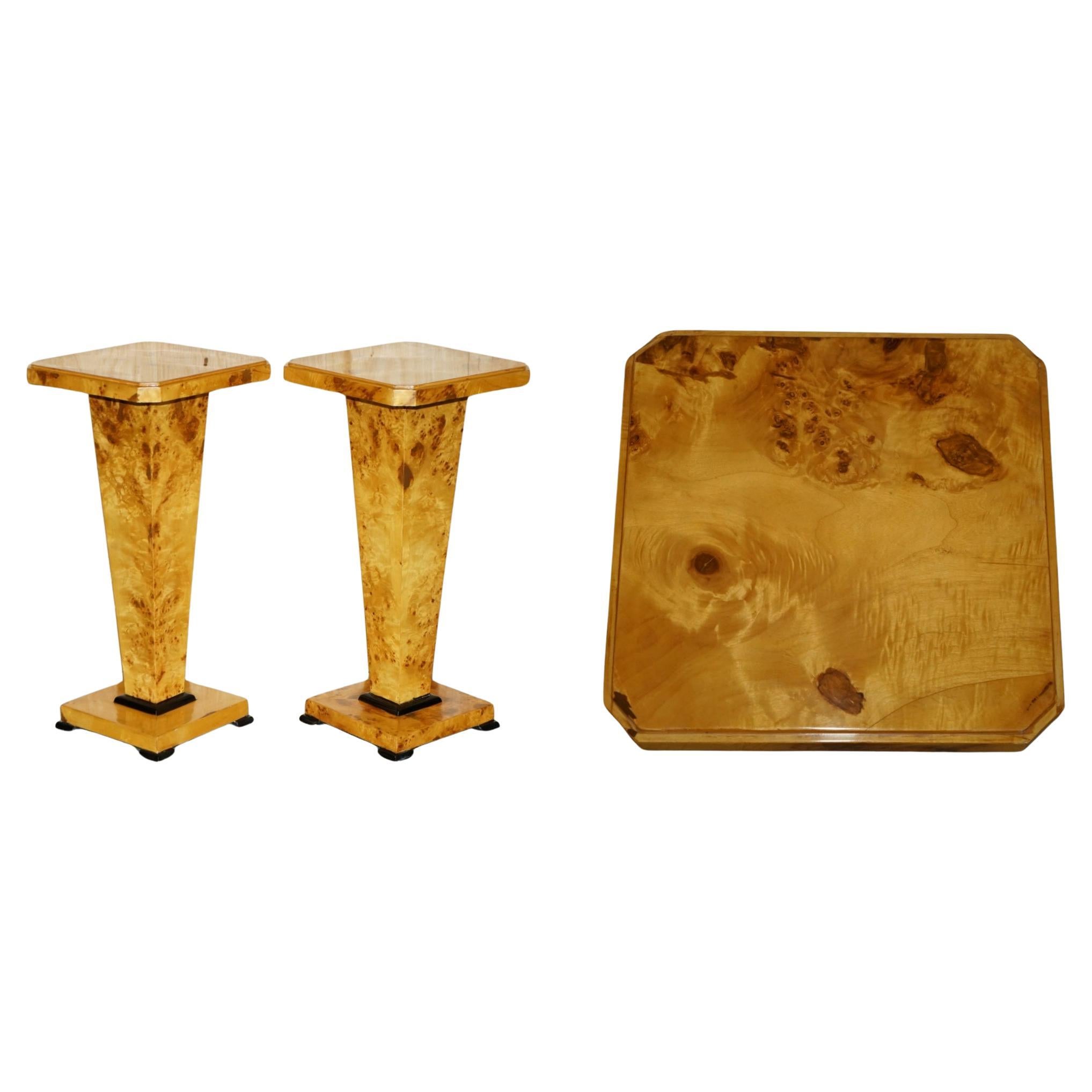 LOVELY PAiR OF ART DECO BIEDERMEIER STYLE BURR WALNUT PLANT JARDINIERE STANDS For Sale