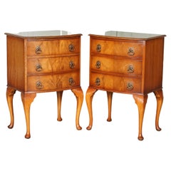 Vintage LOVELY PAIR OF ART DECO WALNUT BEDSiDE END TABLES QUEEN ANNE LEGS