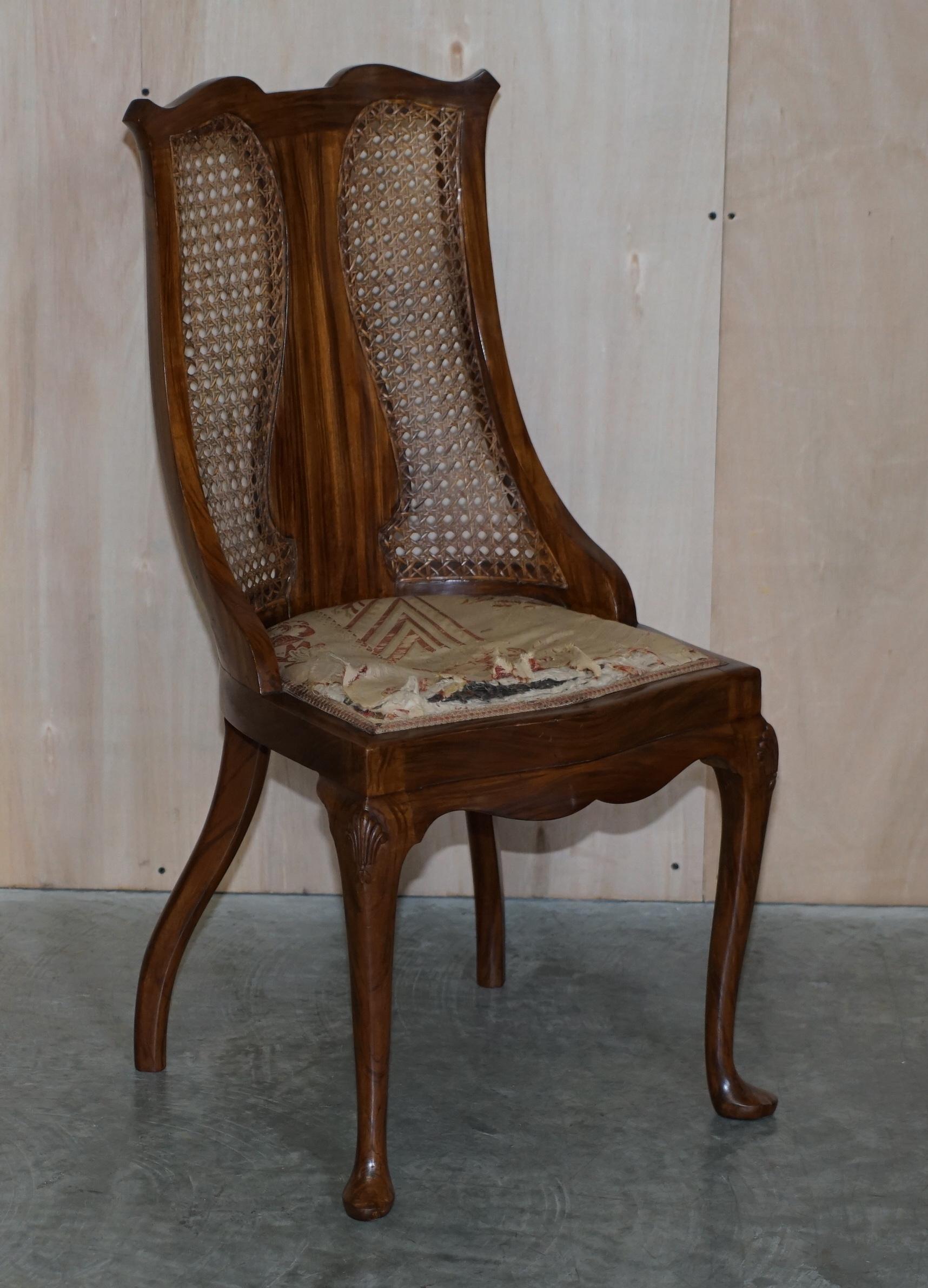 Lovely Pair of Art Deco Walnut & Hardwood Bergere Side Chairs Part of Suite For Sale 8