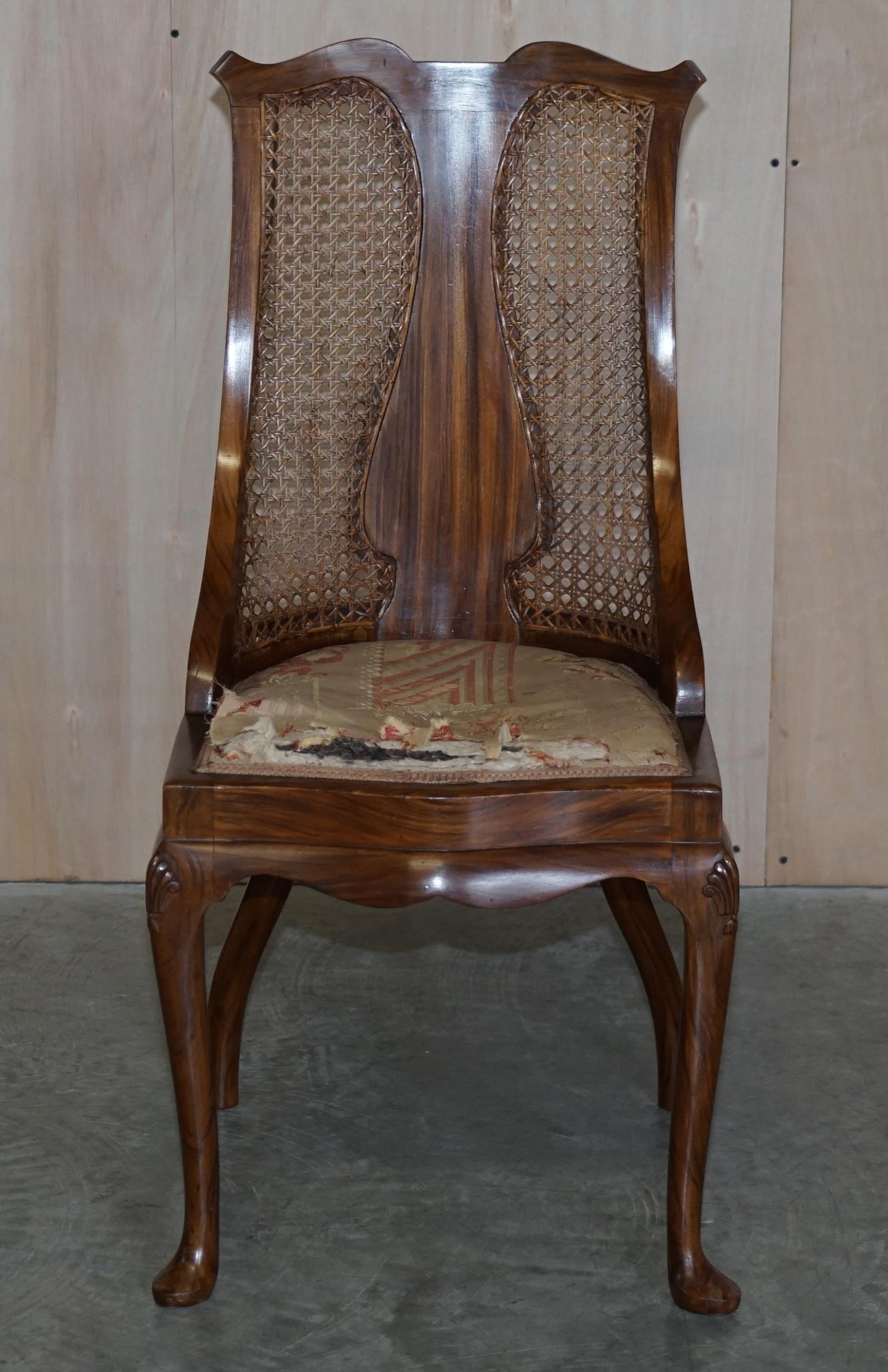 Lovely Pair of Art Deco Walnut & Hardwood Bergere Side Chairs Part of Suite For Sale 9