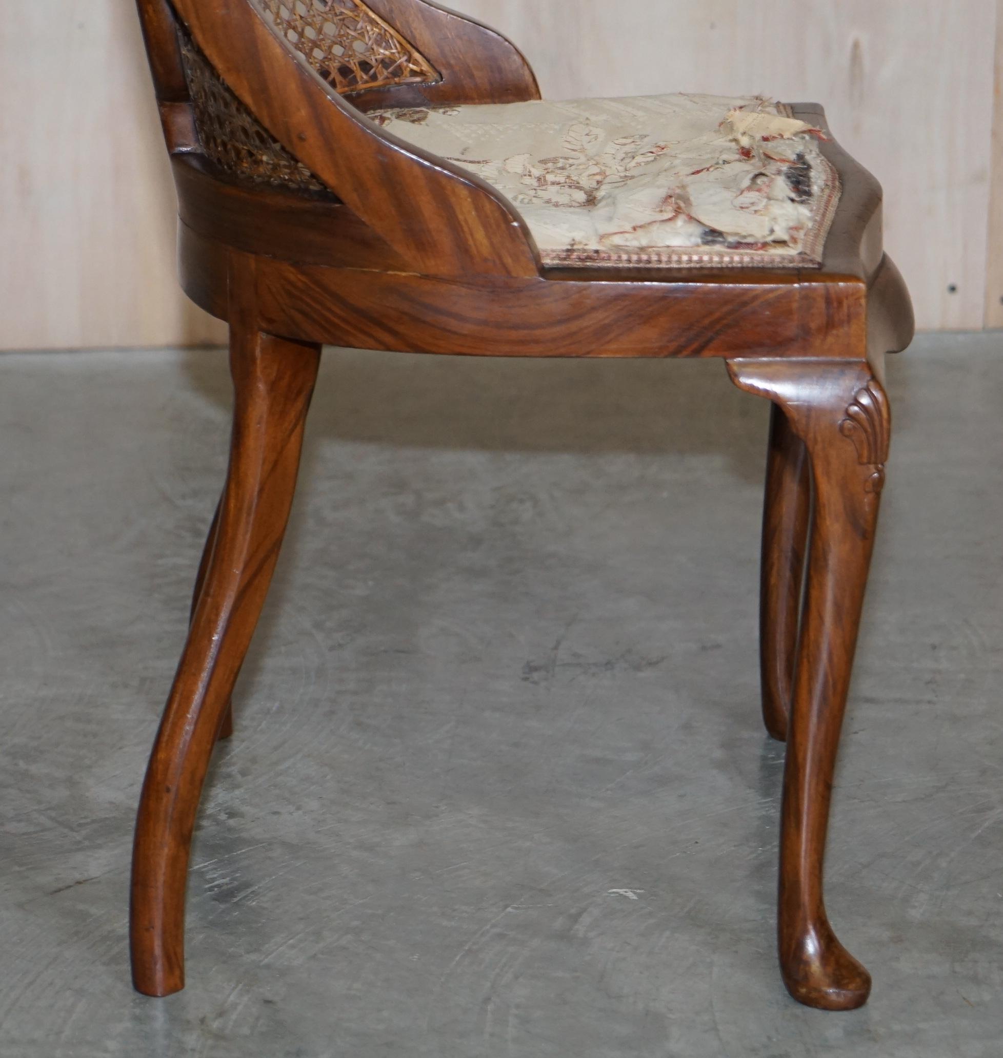 Lovely Pair of Art Deco Walnut & Hardwood Bergere Side Chairs Part of Suite For Sale 13