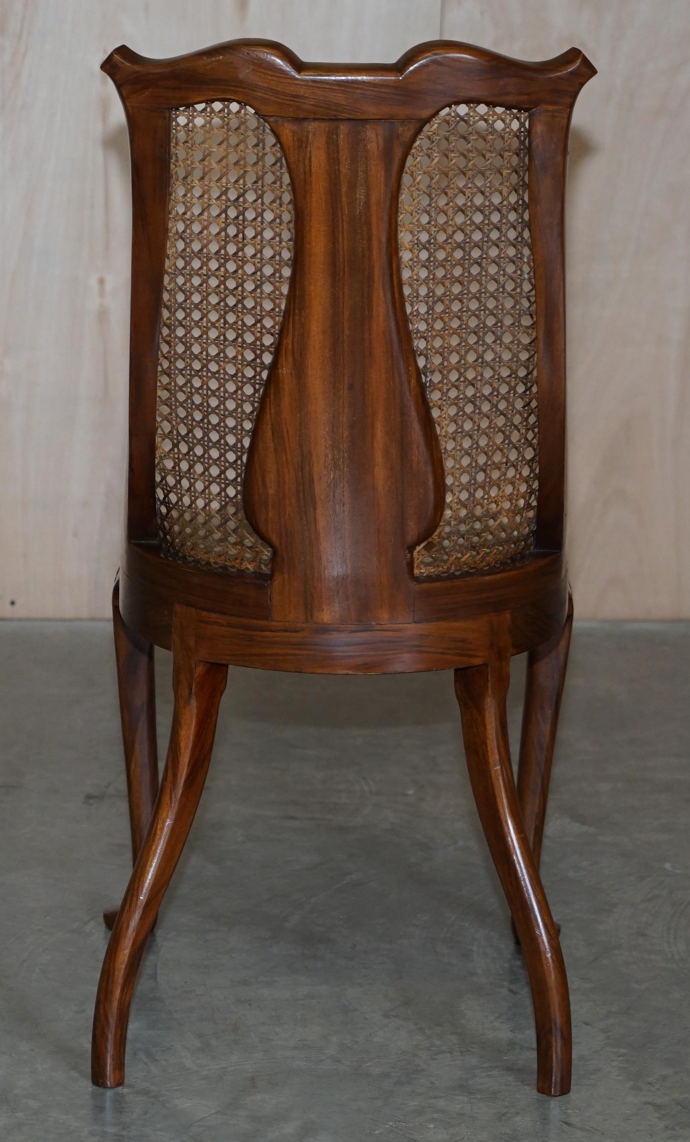 Lovely Pair of Art Deco Walnut & Hardwood Bergere Side Chairs Part of Suite For Sale 14
