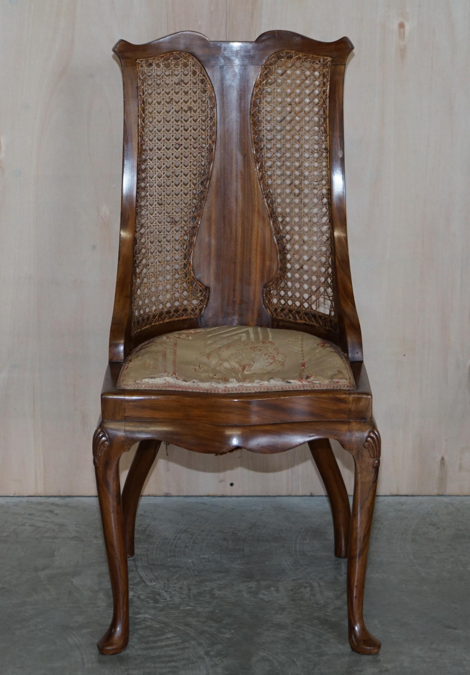 English Lovely Pair of Art Deco Walnut & Hardwood Bergere Side Chairs Part of Suite For Sale