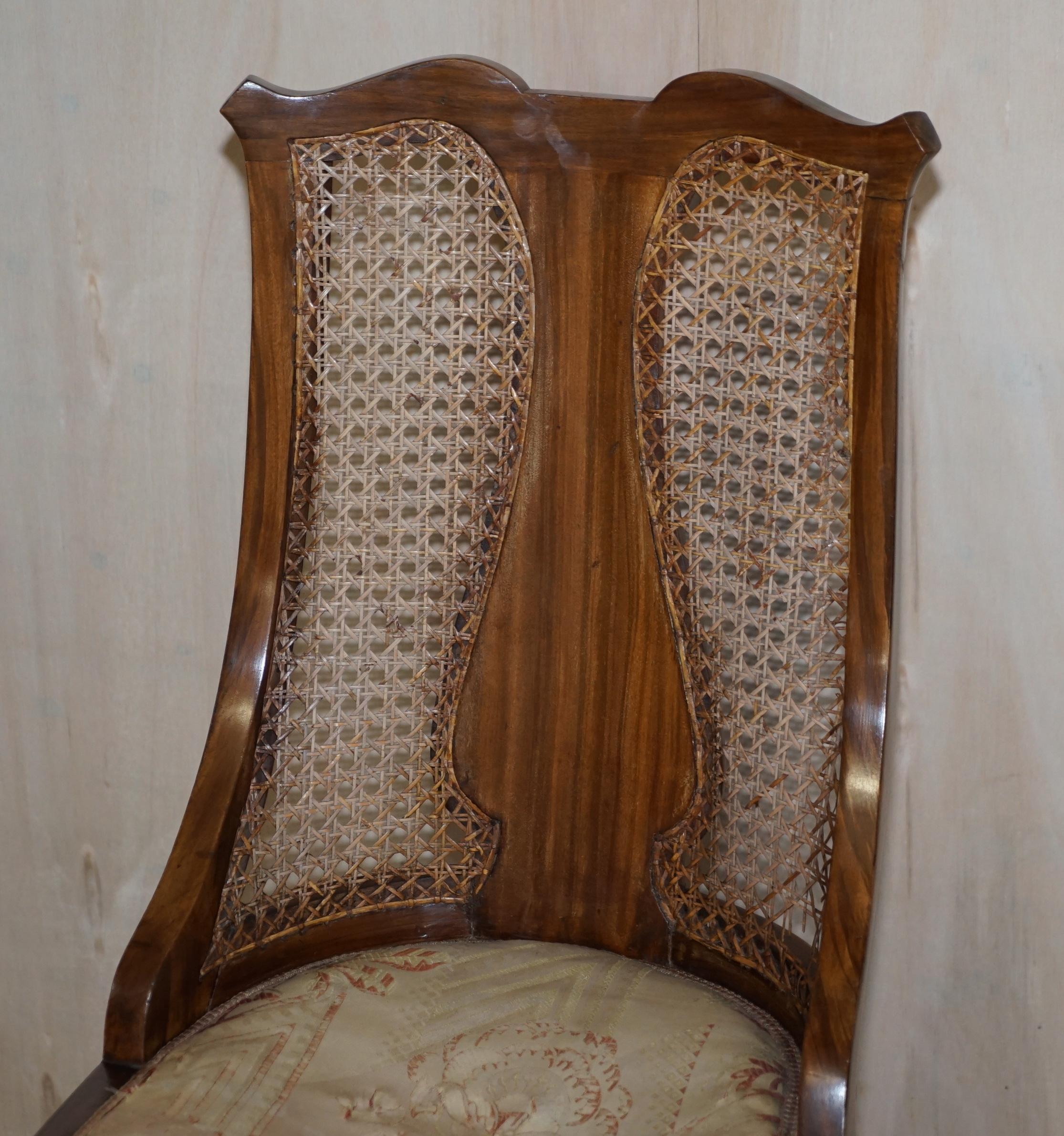 Hand-Crafted Lovely Pair of Art Deco Walnut & Hardwood Bergere Side Chairs Part of Suite For Sale