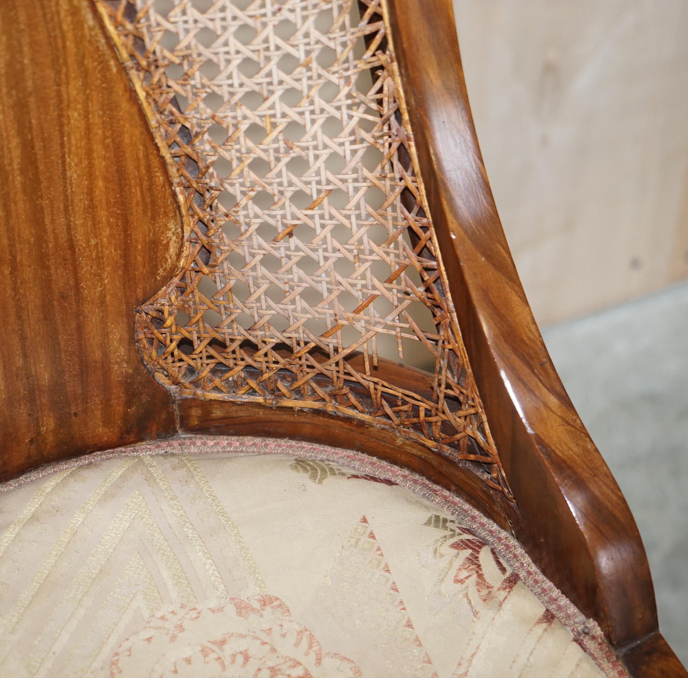 20th Century Lovely Pair of Art Deco Walnut & Hardwood Bergere Side Chairs Part of Suite