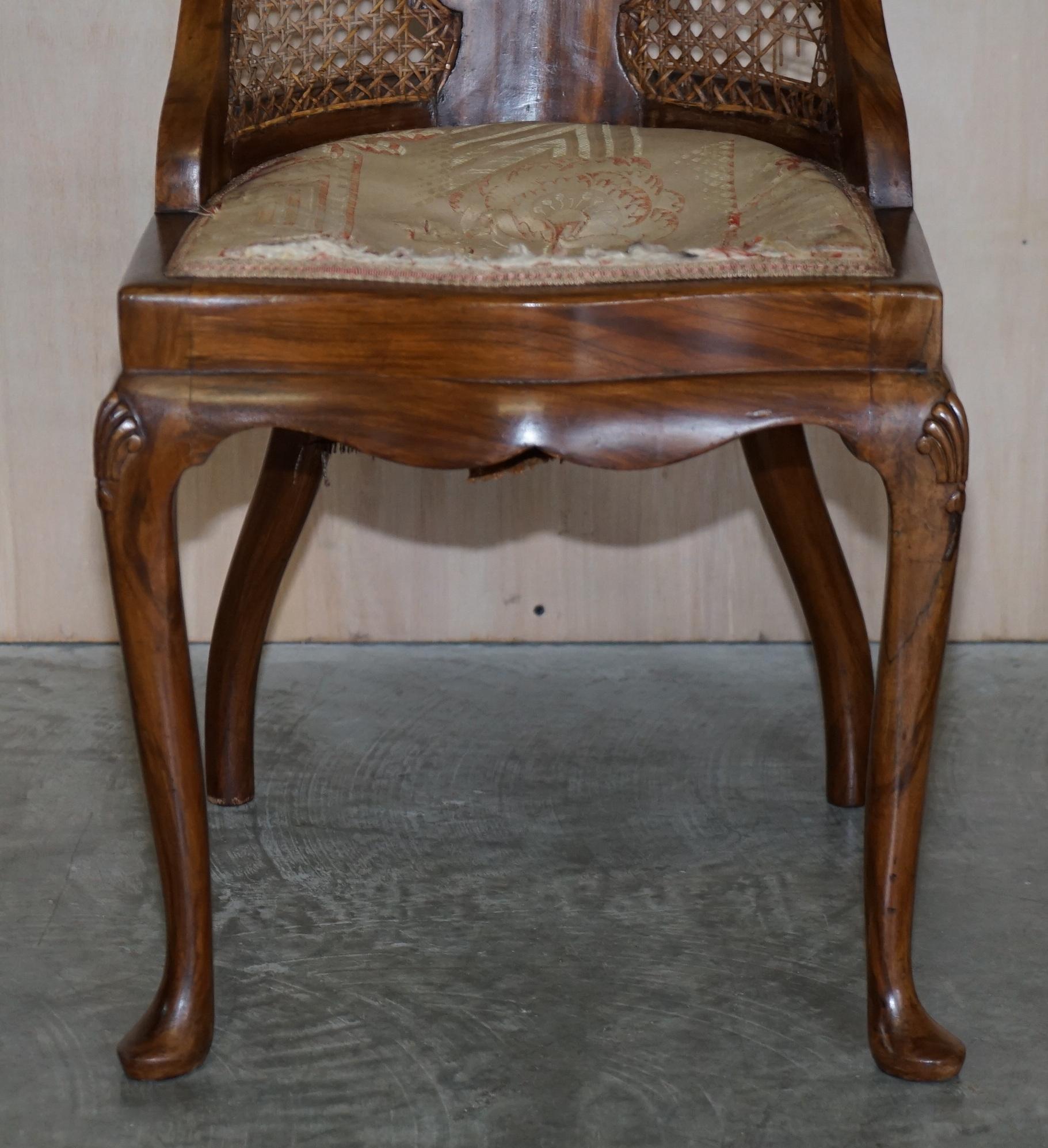 Lovely Pair of Art Deco Walnut & Hardwood Bergere Side Chairs Part of Suite For Sale 2