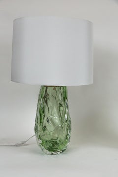 Lovely Pair Of Artisan Blown Sea Green Lamps, Contemporary