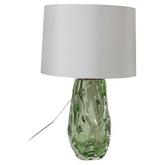 Lovely Pair of Artisan Blown Sea Green Lamps, Contemporary