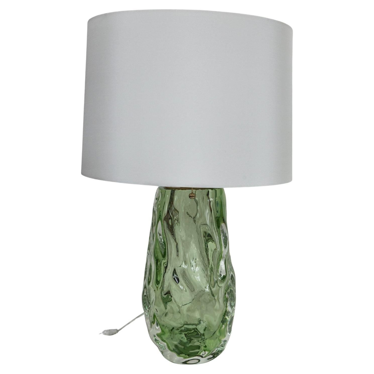 Organic Modern Lovely Pair of Artisan Blown Sea Green Lamps, Contemporary