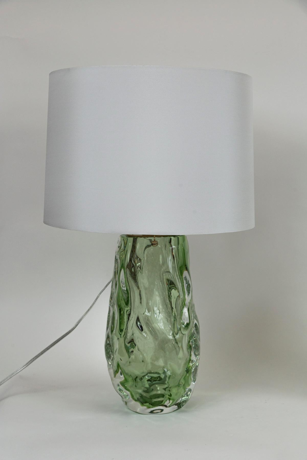 Italian Lovely Pair of Artisan Blown Sea Green Lamps, Contemporary