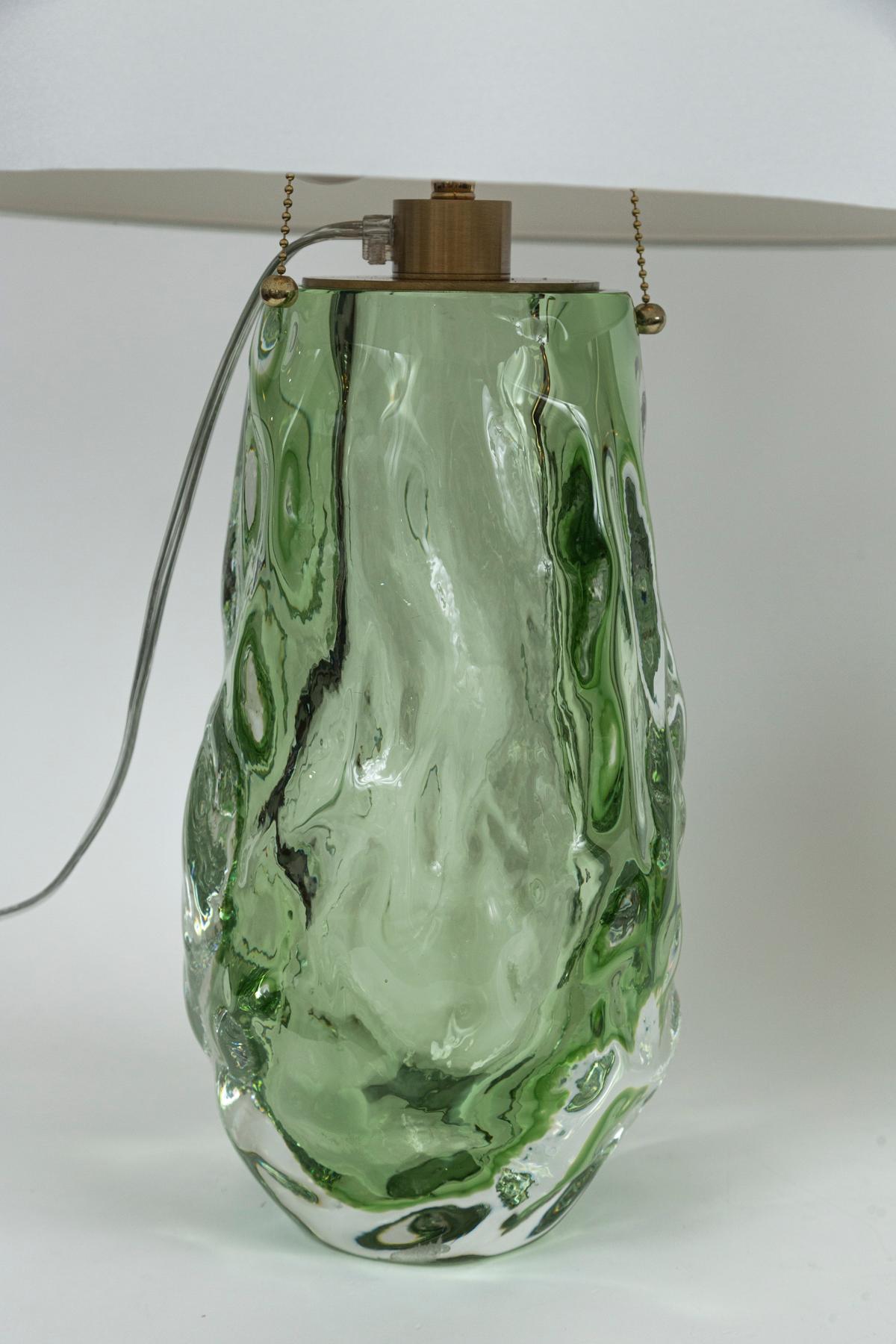 Lovely Pair of Artisan Blown Sea Green Lamps, Contemporary 1
