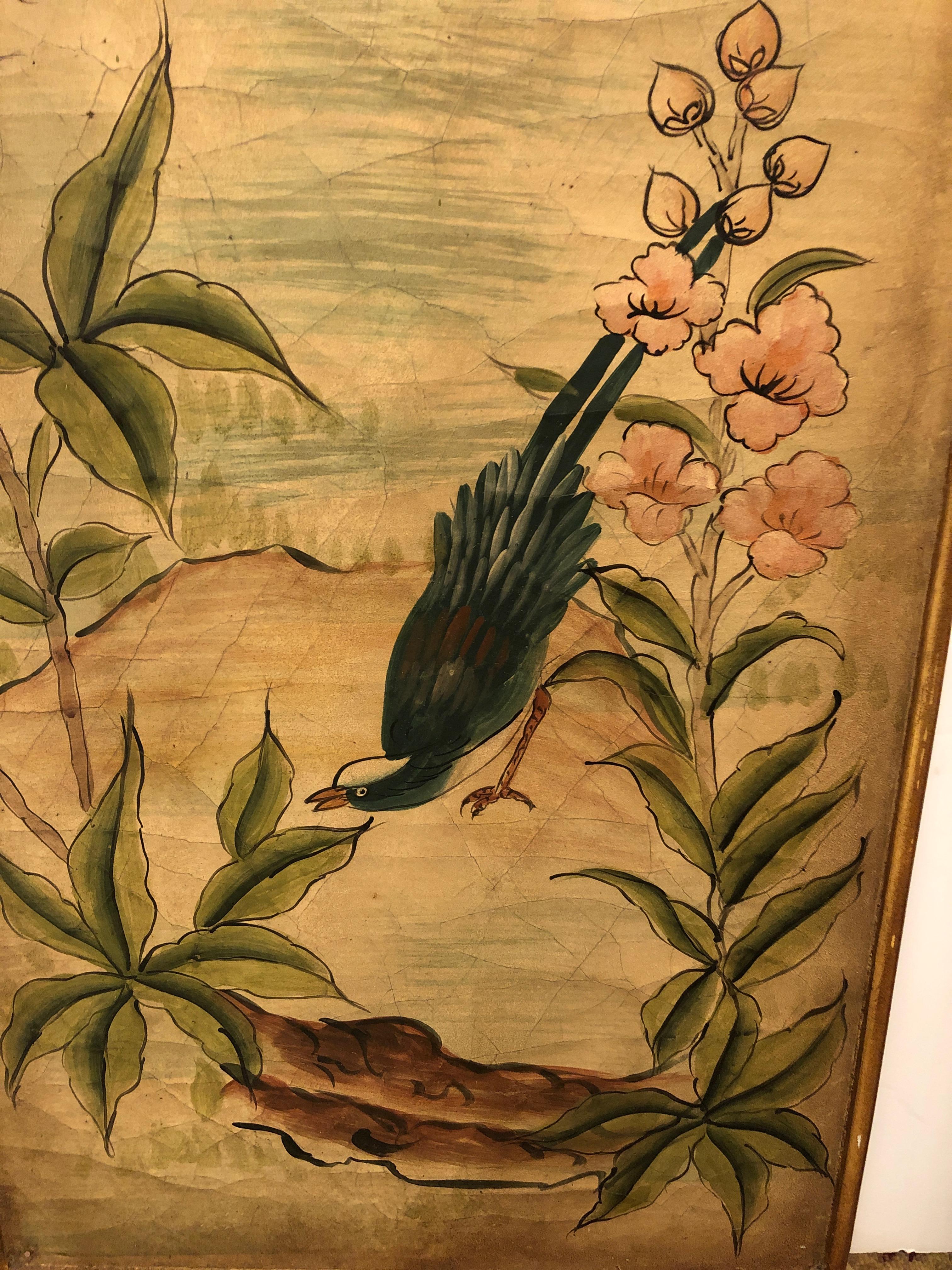 Chinese Lovely Pair of Asian Painted Panels with Exotic Birds