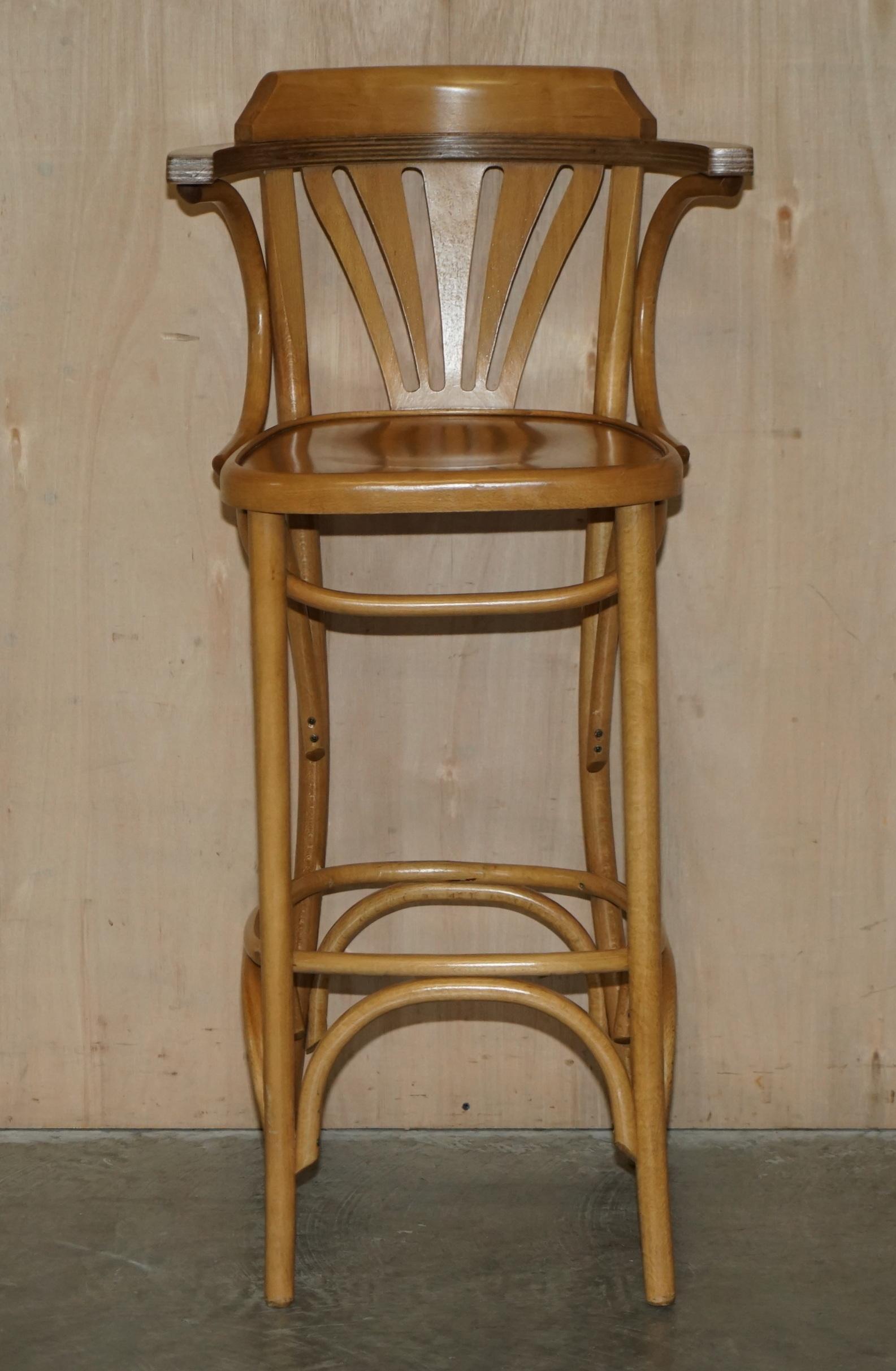 Lovely Pair of Bentwood Thonet Bar Stools + Cast Iron Cocktail Bar Top Table For Sale 7