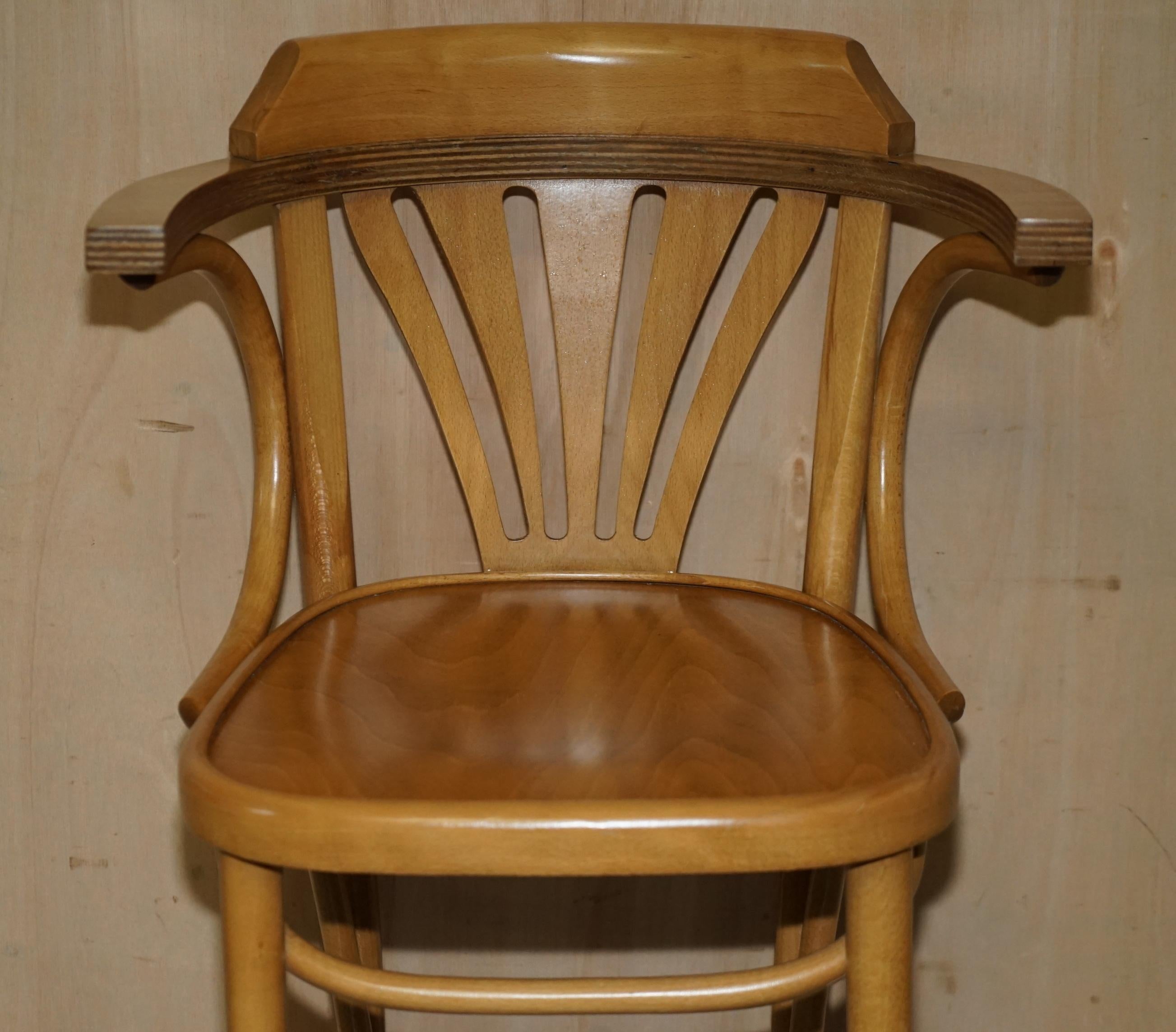 Lovely Pair of Bentwood Thonet Bar Stools + Cast Iron Cocktail Bar Top Table For Sale 8