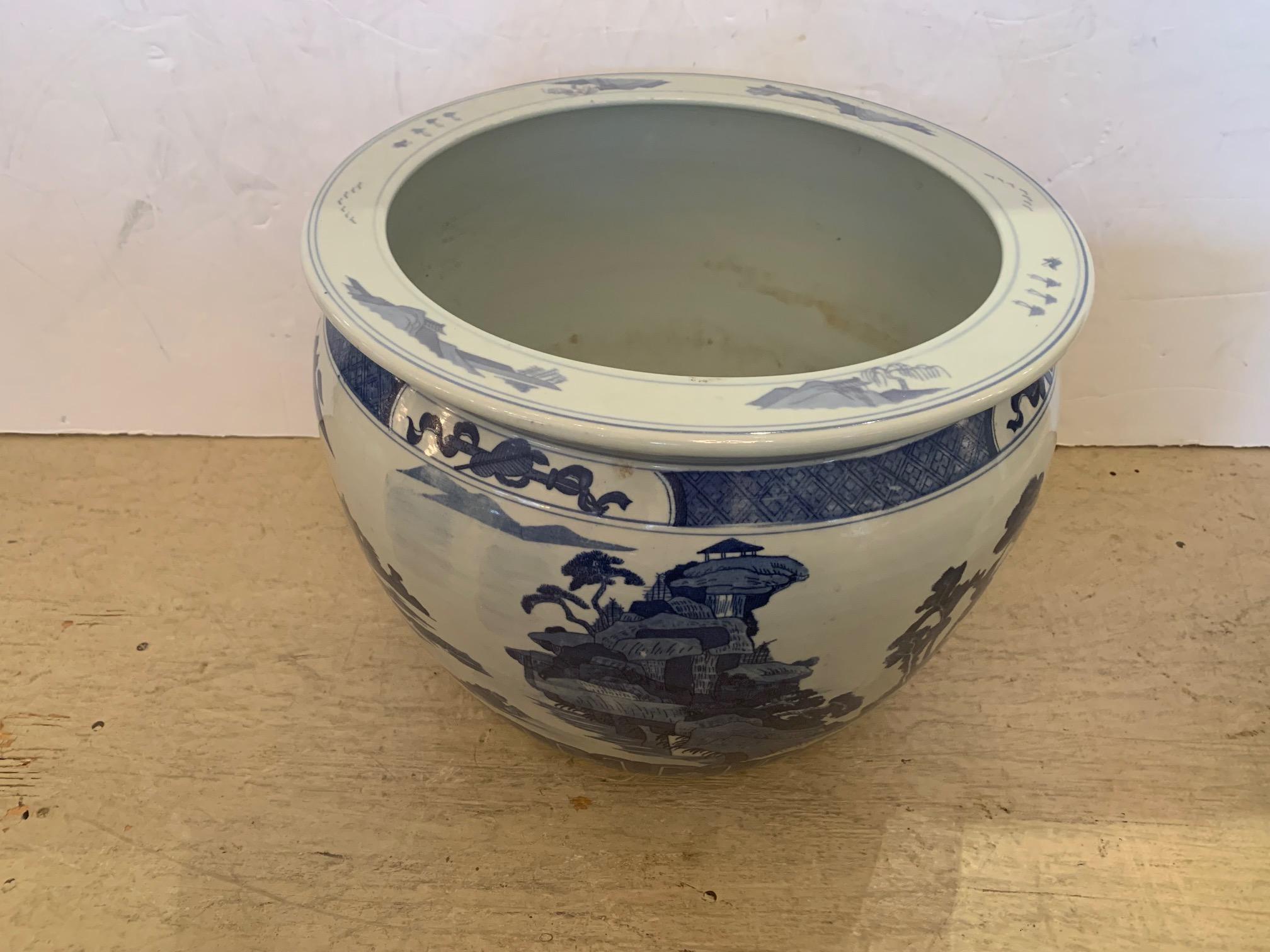 Lovely Pair of Blue & White Chinese Ceramic Planters 12