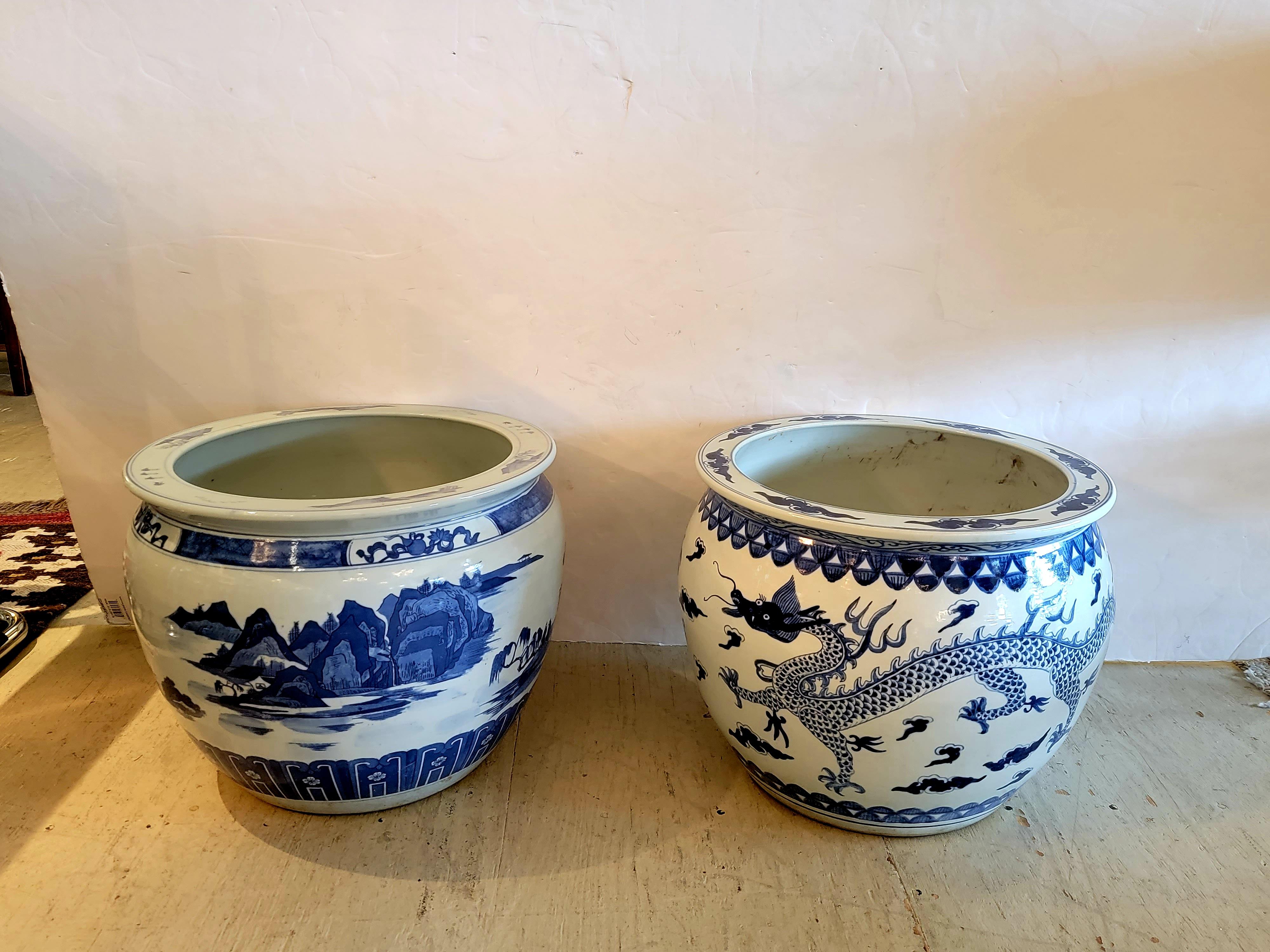 Lovely Pair of Blue & White Chinese Ceramic Planters 13
