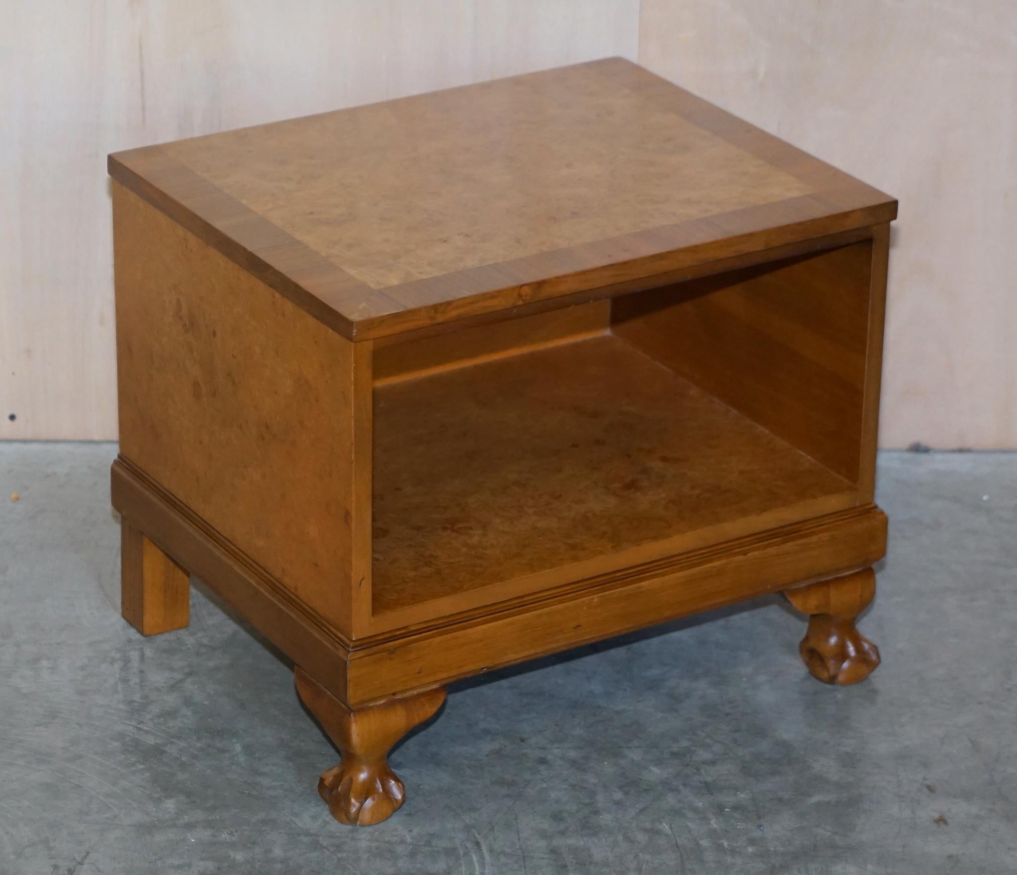 Lovely Pair of Burr & Burl Walnut, Claw & Ball Foot, Side End Lamp Wine Tables For Sale 6