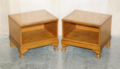 Lovely Pair of Burr & Burl Walnut, Claw & Ball Foot, Side End Lamp Wine Tables