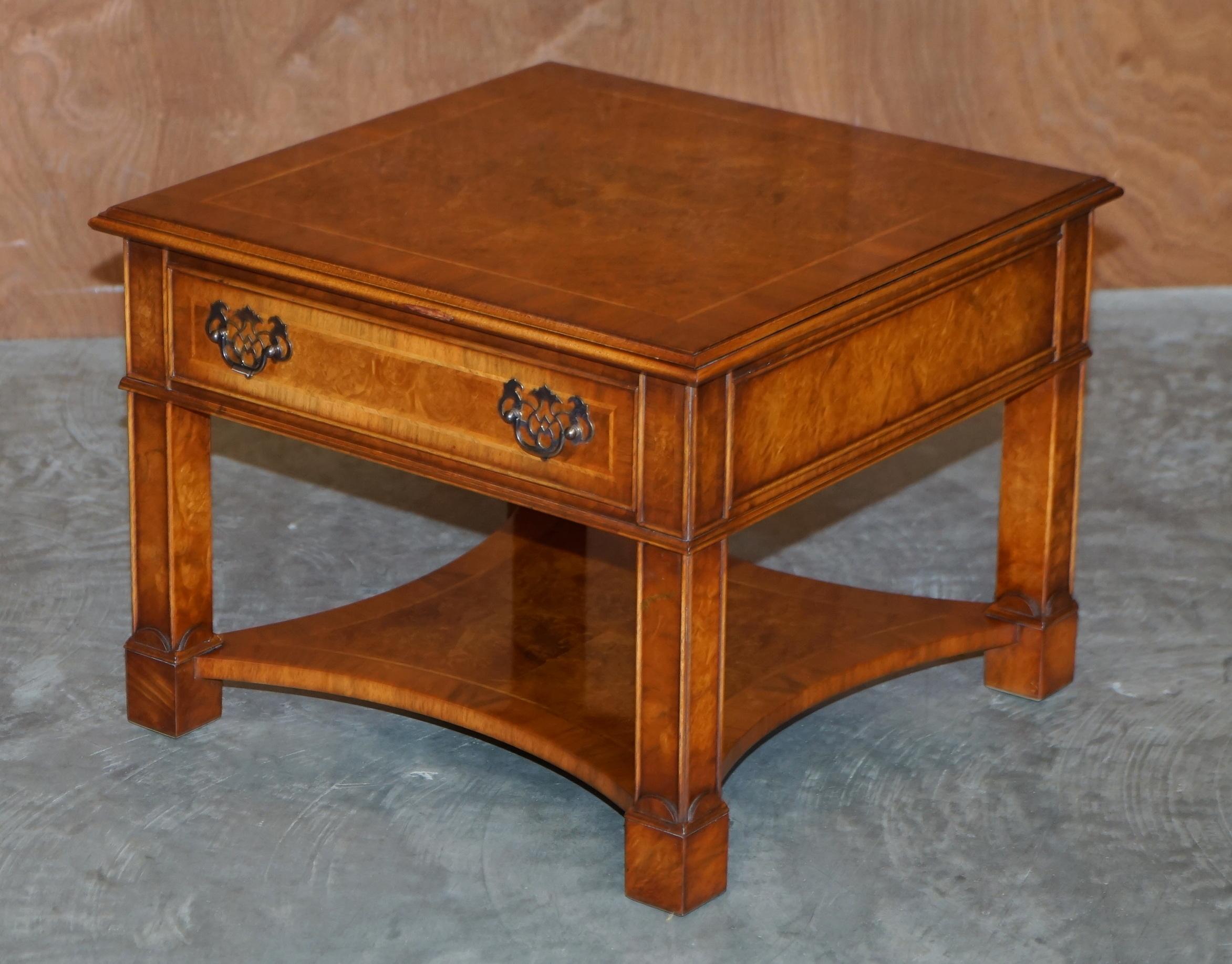 Lovely Pair of Burr Walnut Brights of Nettlebed Large Side End Lamp Wine Tables For Sale 6