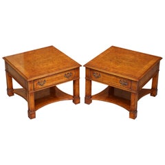 Bella coppia di tavolini in radica di noce Brights of Nettlebed Large Side End Lamp Wine Tables