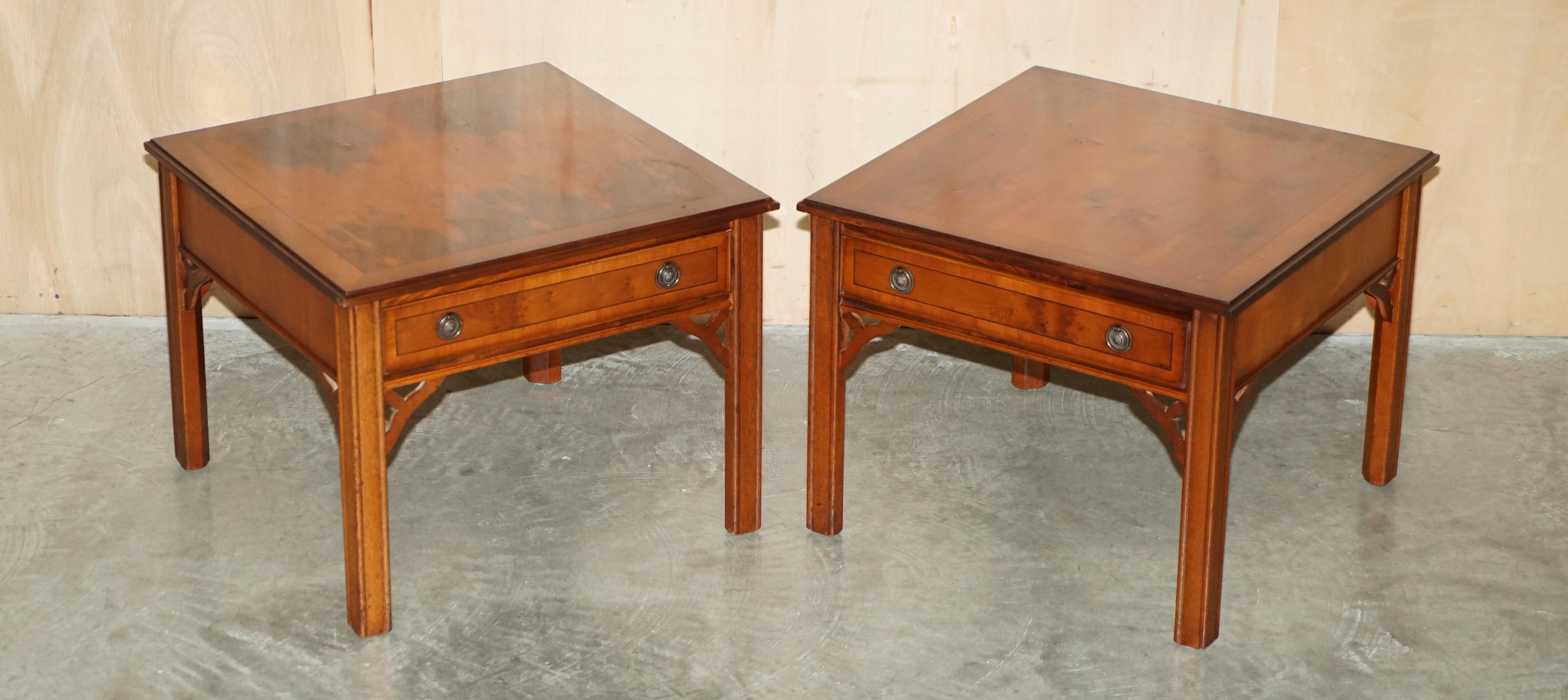 Royal House Antiques

Royal House Antiques is delighted to offer for sale this lovely pair of vintage Burr Yew Wood side end lamp wine tables with large single drawers

Please note the delivery fee listed is just a guide, it covers within the M25