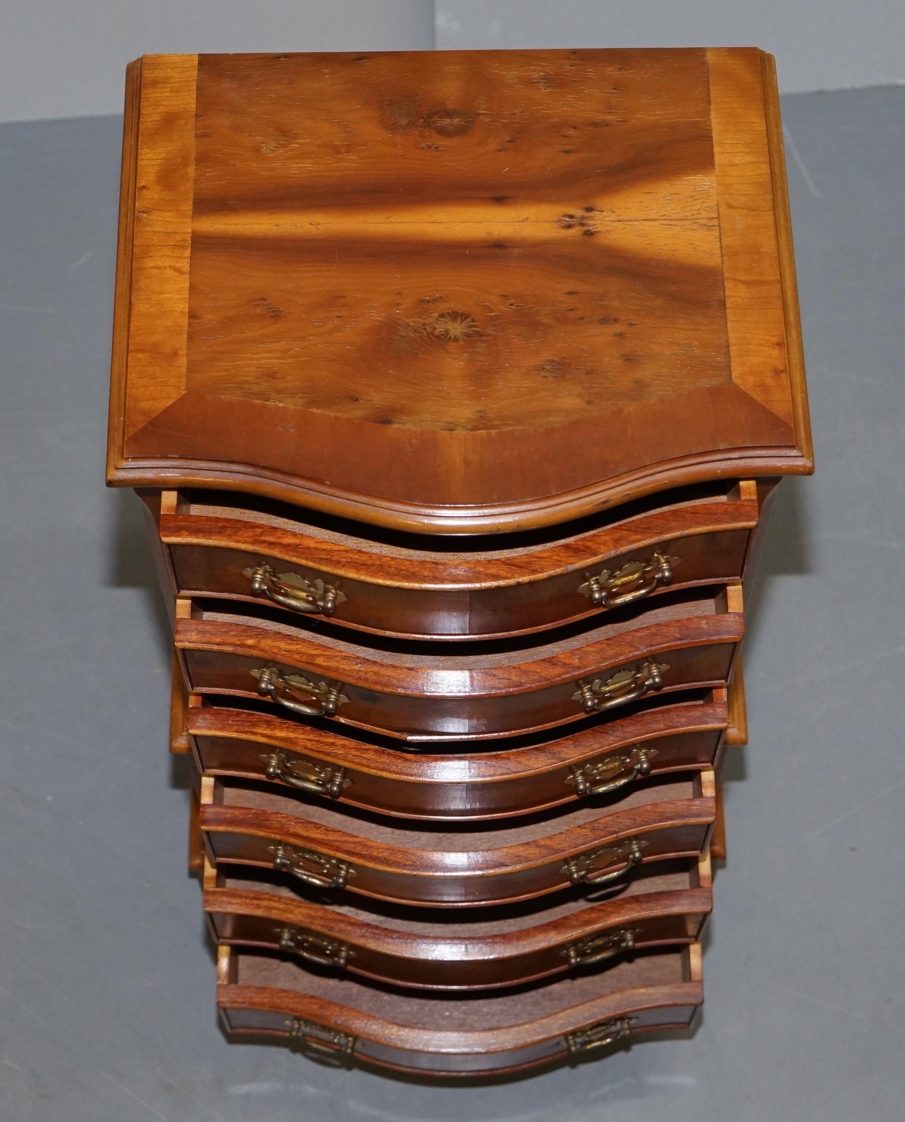 Lovely Pair of Burr Yew Wood Small Sized Tallboy Chests of Drawers Lamp Tables For Sale 5