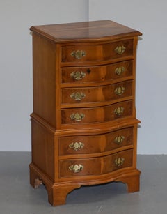 Lovely Pair of Burr Yew Wood Small Sized Tallboy Chests of Drawers Lamp Tables
