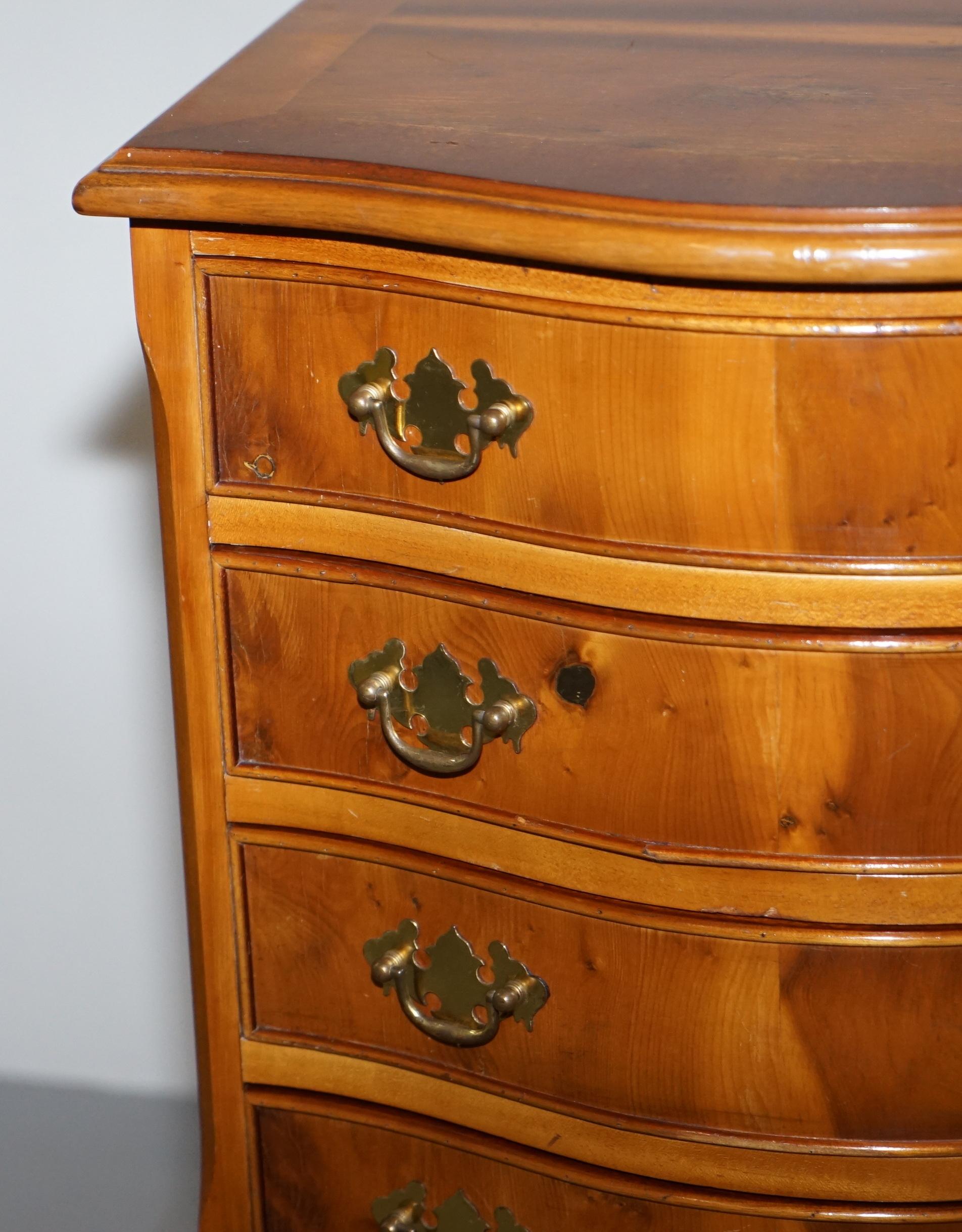 Lovely Pair of Burr Yew Wood Small Sized Tallboy Chests of Drawers Lamp Tables For Sale 1