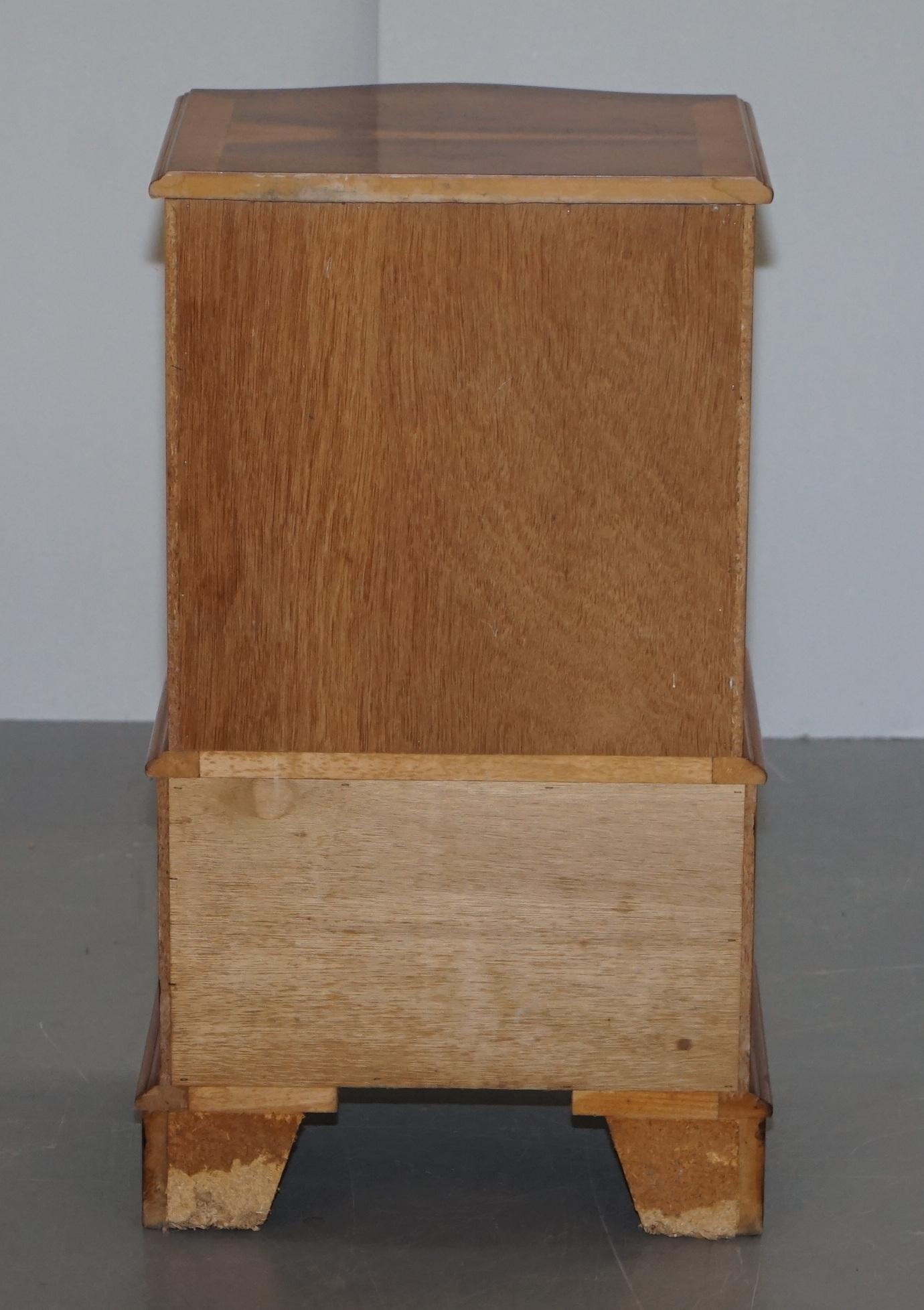 Lovely Pair of Burr Yew Wood Small Sized Tallboy Chests of Drawers Lamp Tables 2