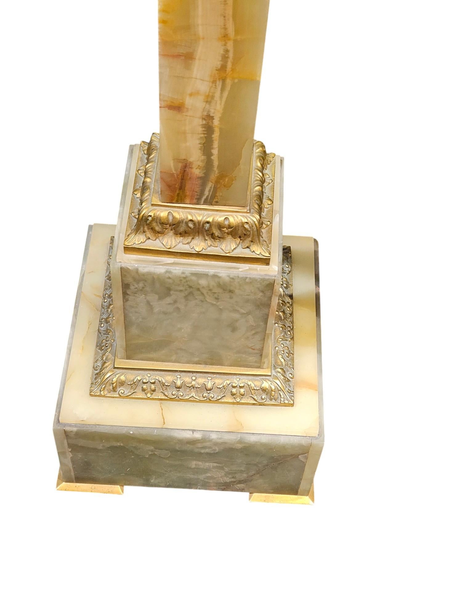 Beautiful Pair of Art Deco Onyx Pedestal
These columns have a Lovely Square Top with a ormolu Collar Bottom
Very Stylish
C1920s