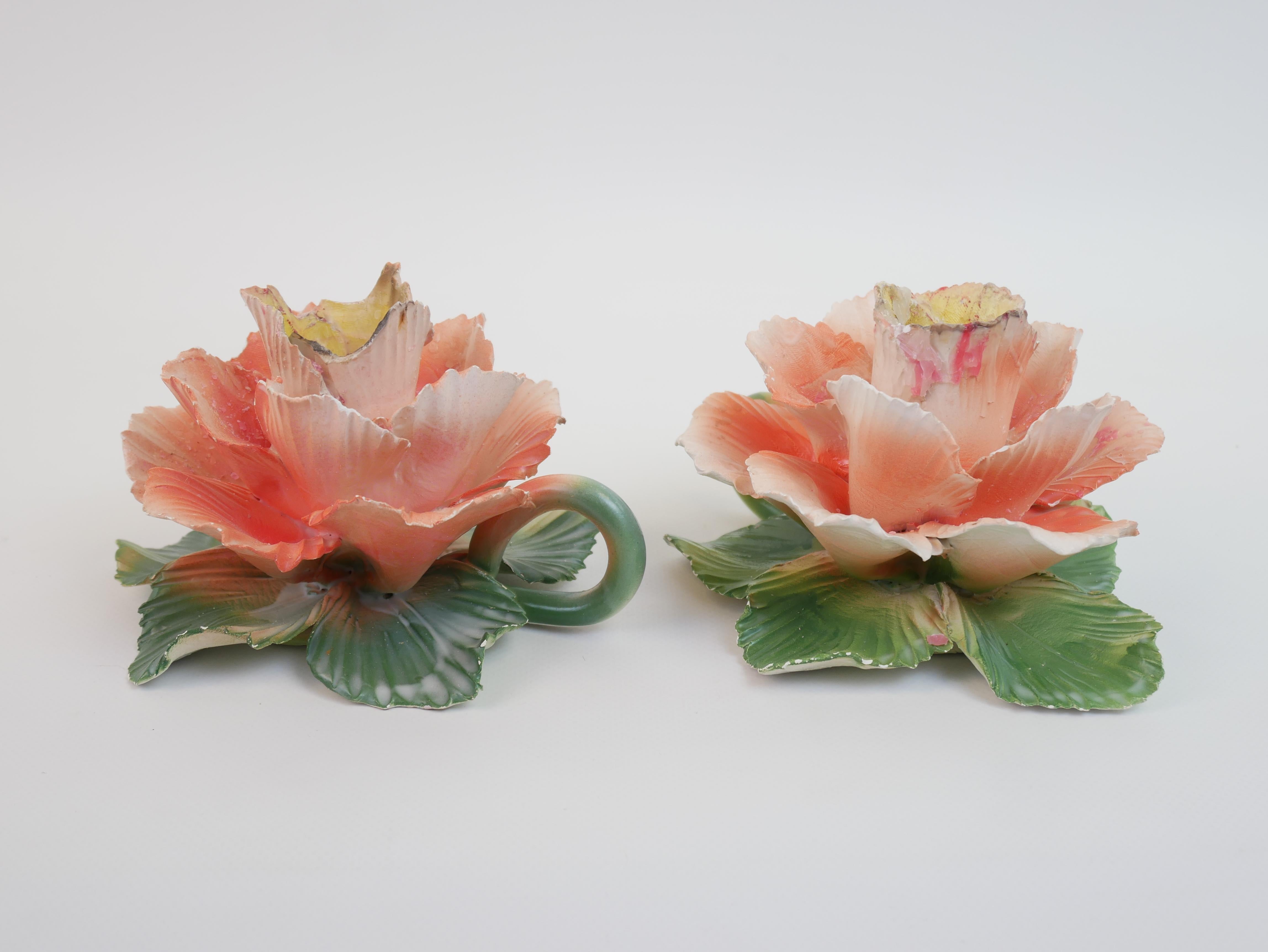 Lovely pair of candle holders by Maison Lancel in ceramic In Fair Condition For Sale In NICE, FR
