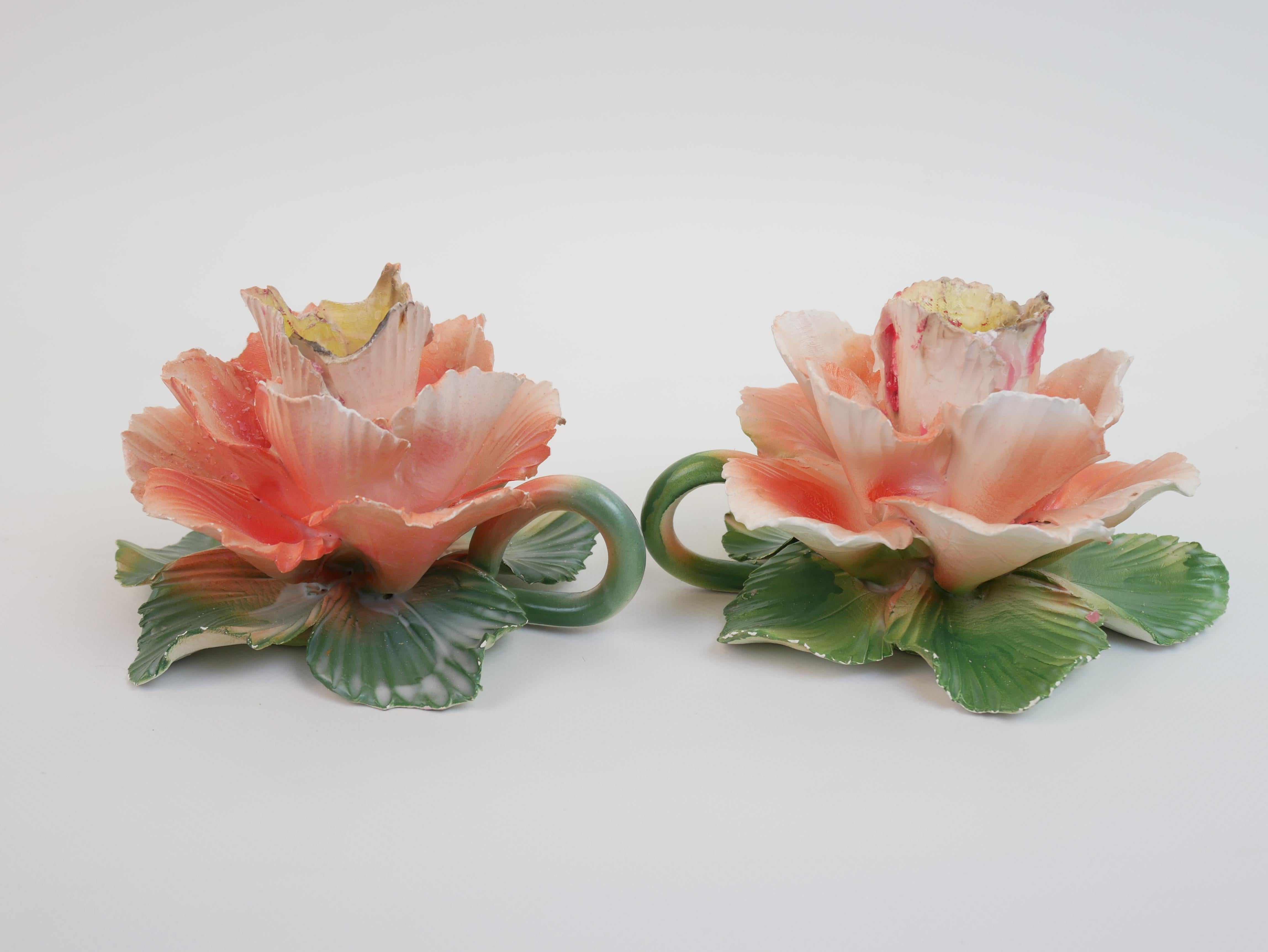 Late 20th Century Lovely pair of candle holders by Maison Lancel in ceramic For Sale