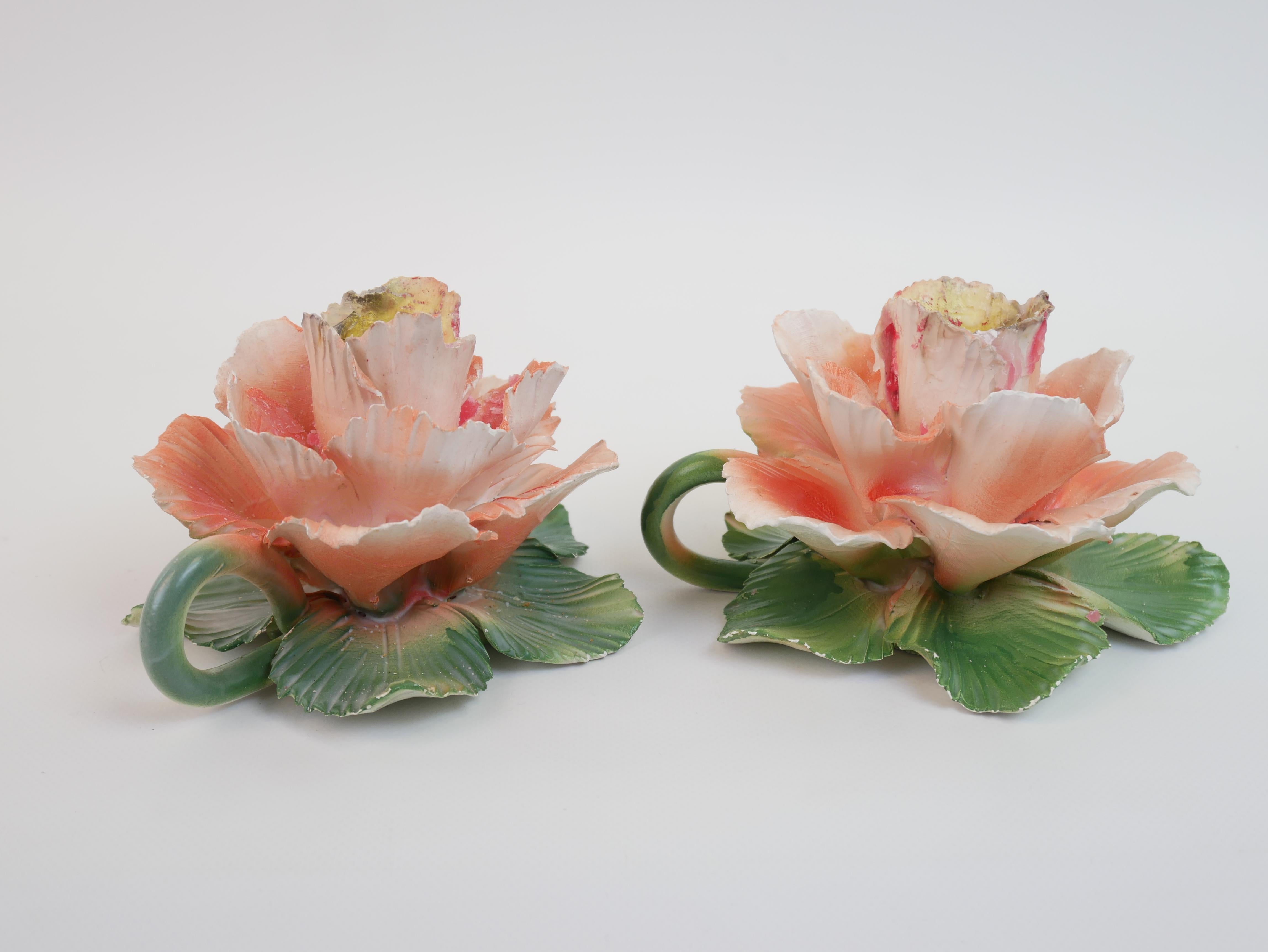 Lovely pair of candle holders by Maison Lancel in ceramic For Sale 1