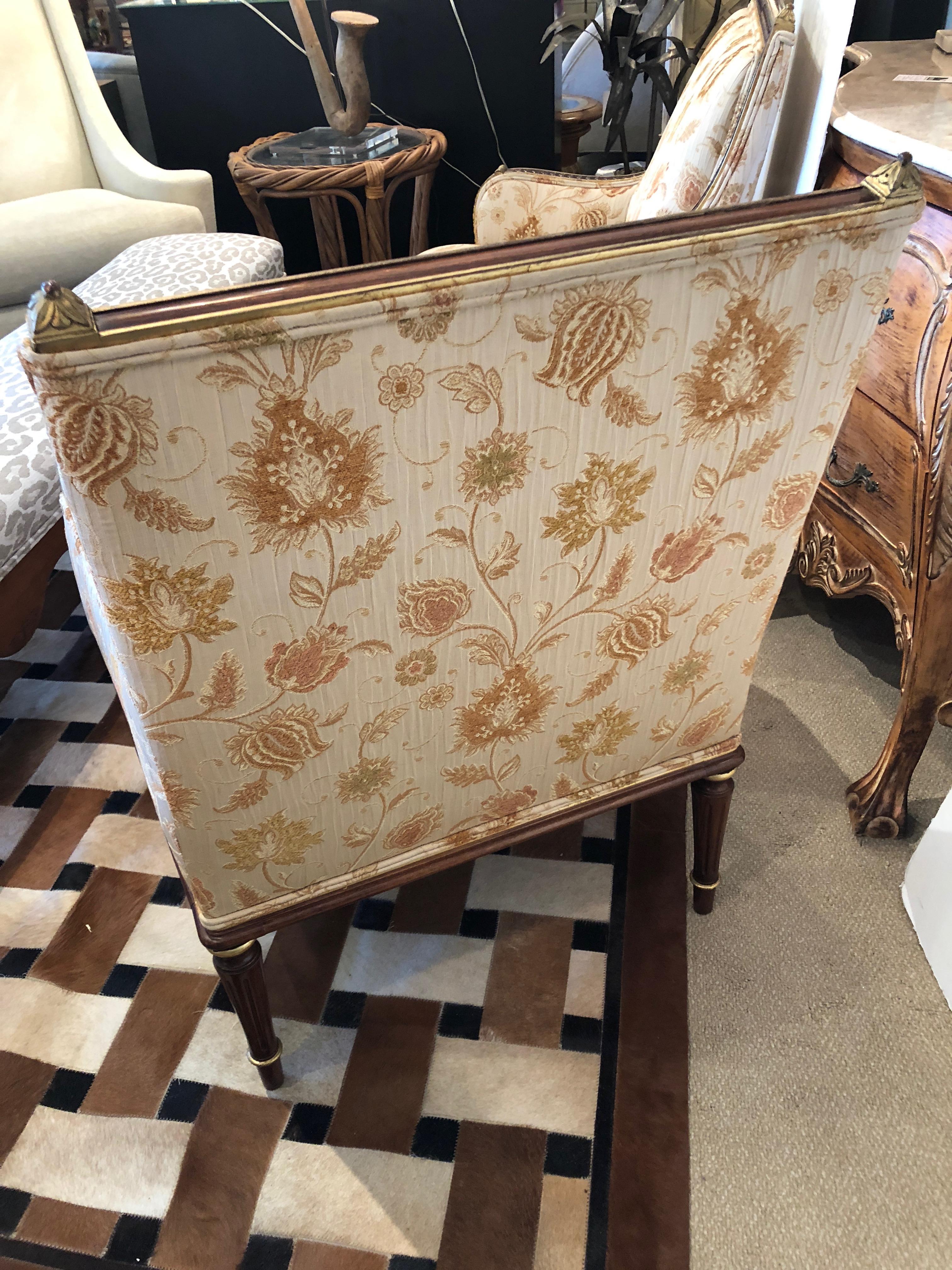 Lovely Pair of Carved Gilded Wood and Upholstered French Bergère 5