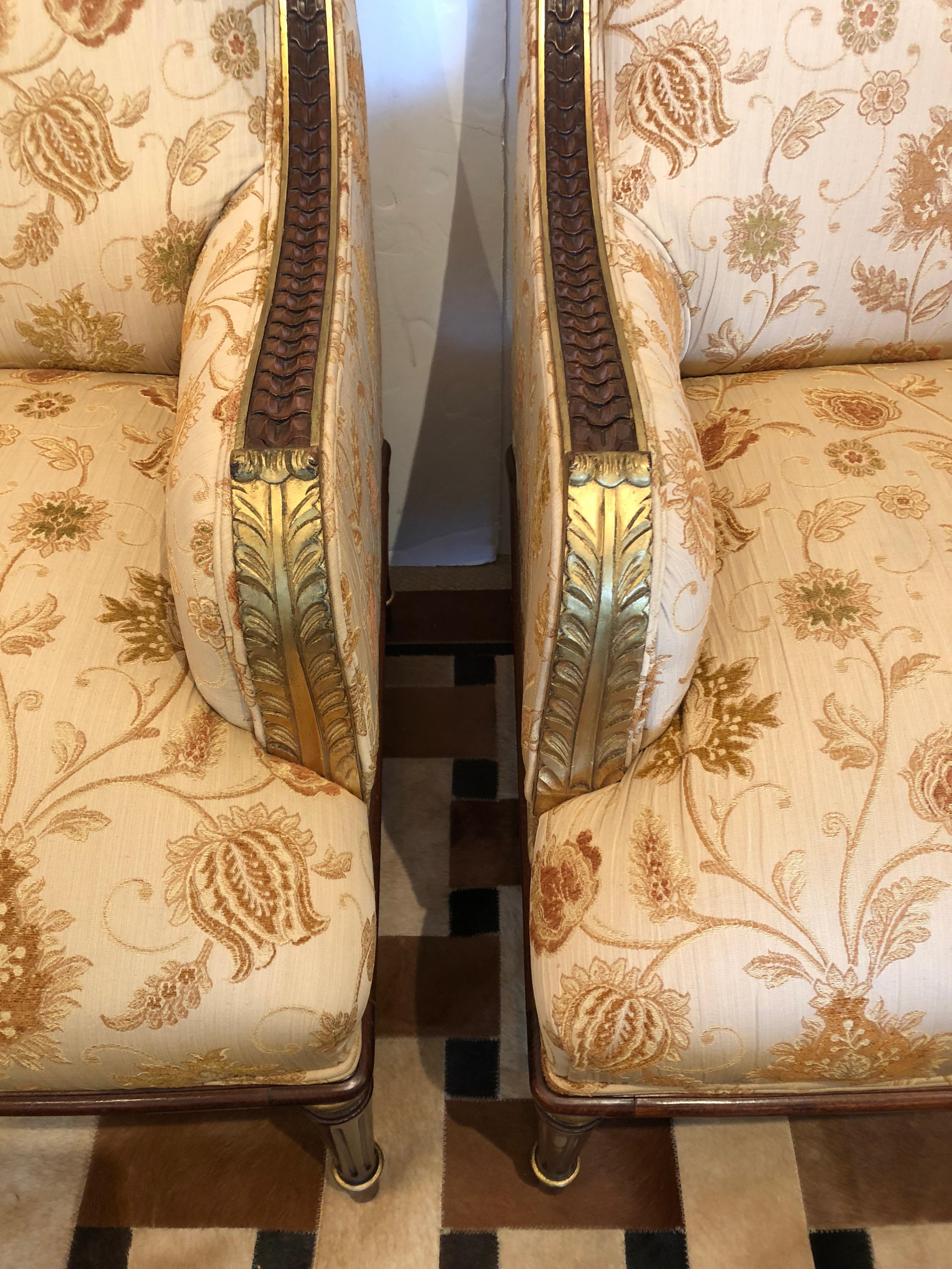 Upholstery Lovely Pair of Carved Gilded Wood and Upholstered French Bergère