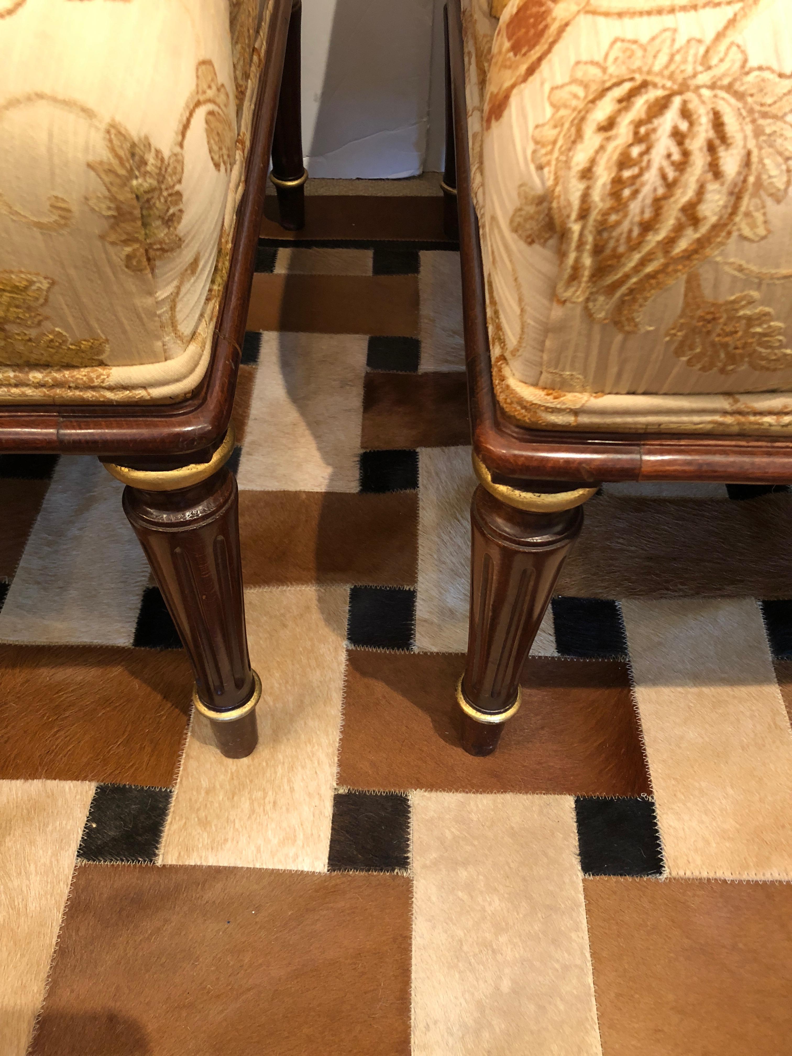 Lovely Pair of Carved Gilded Wood and Upholstered French Bergère 2