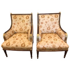 Lovely Pair of Carved Gilded Wood and Upholstered French Bergère Lovely Pair of Carved Gilded Wood and Upholstered French Bergère