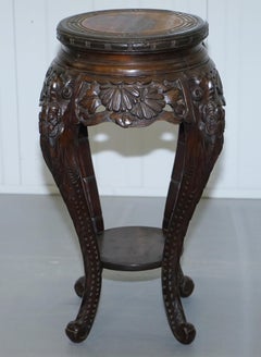 Lovely Pair of Chinese Dragon Carved Wood Jardiniere Stands Very Old Distressed